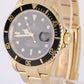 Rolex Submariner Date 18K Yellow Gold NO-HOLES Black 40mm 16618T Oyster Watch