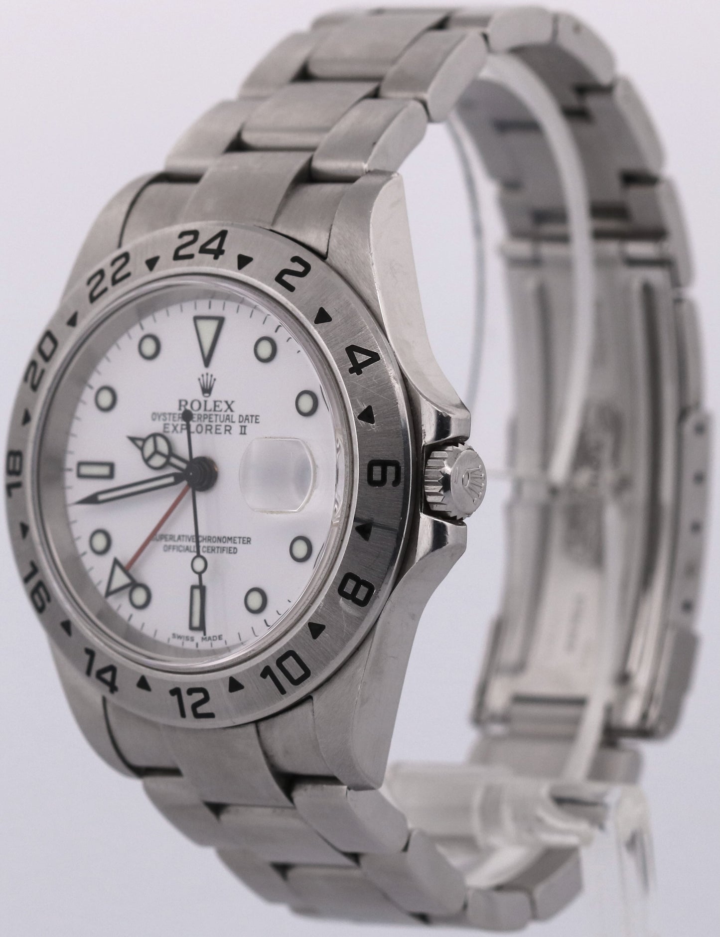 UNPOLISHED Rolex Explorer II POLAR WHITE Steel 40mm NO-HOLES Oyster 16570 Watch