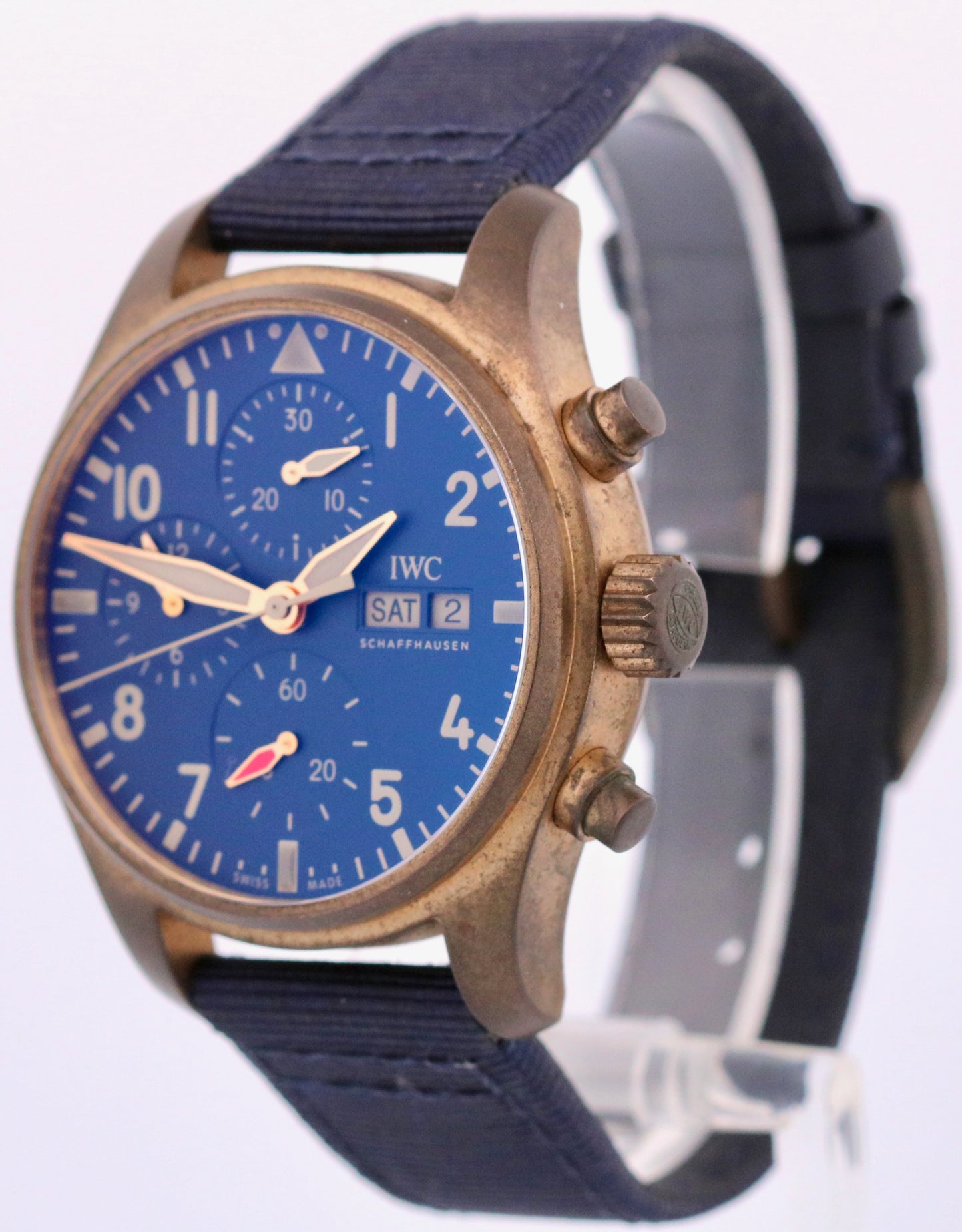 PAPERS IWC Pilot Chronograph BLUE Leather BRONZE 41mm IW388109 Watch BOX