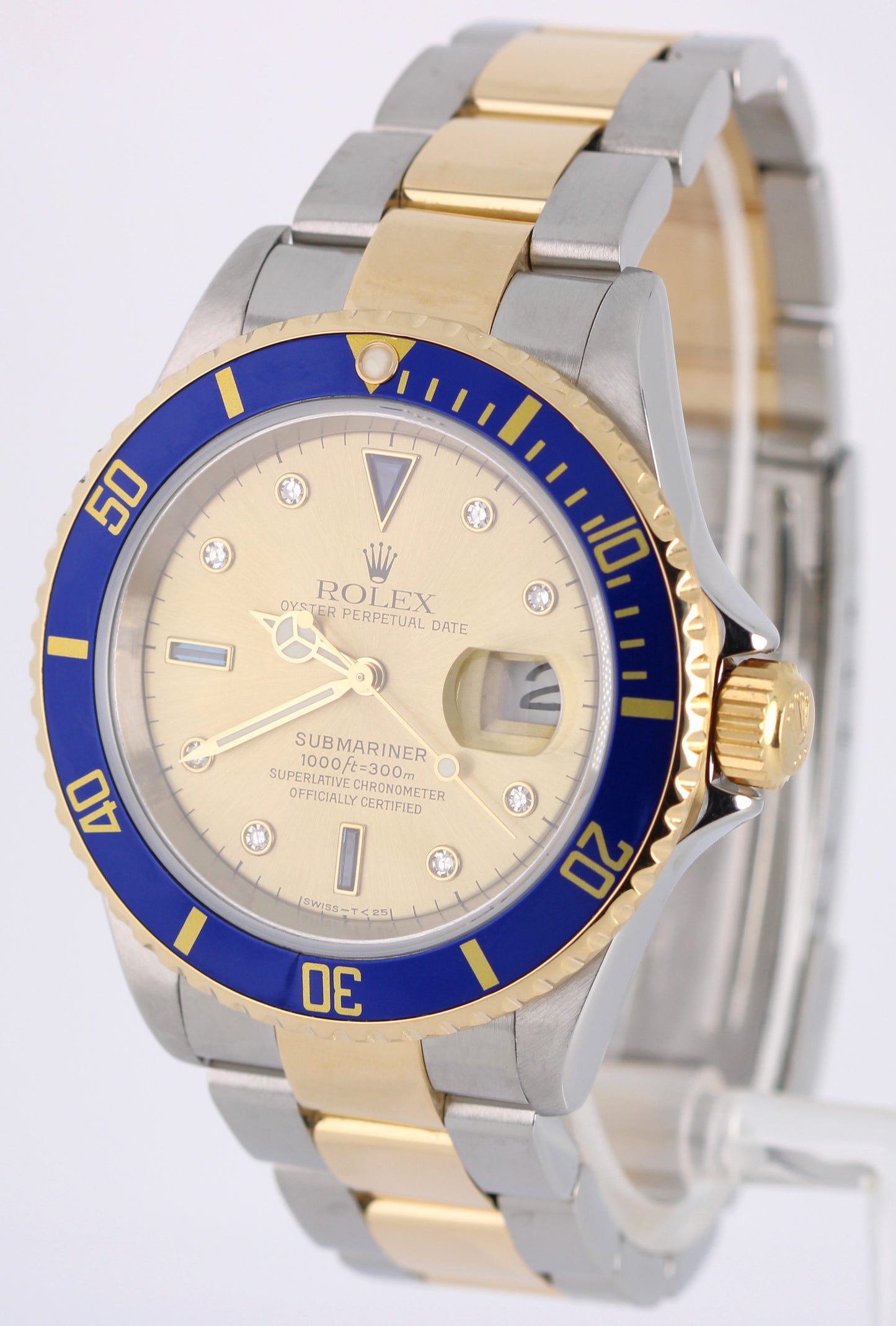 Rolex Submariner Date 40mm Two-Tone SERTI DIAMOND CHAMPAGNE 16613 NO-HOLES Watch