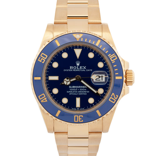 2023 PAPERS Rolex Submariner Date BLUE 18K Yellow Gold 41mm 126618 LB Watch BOX