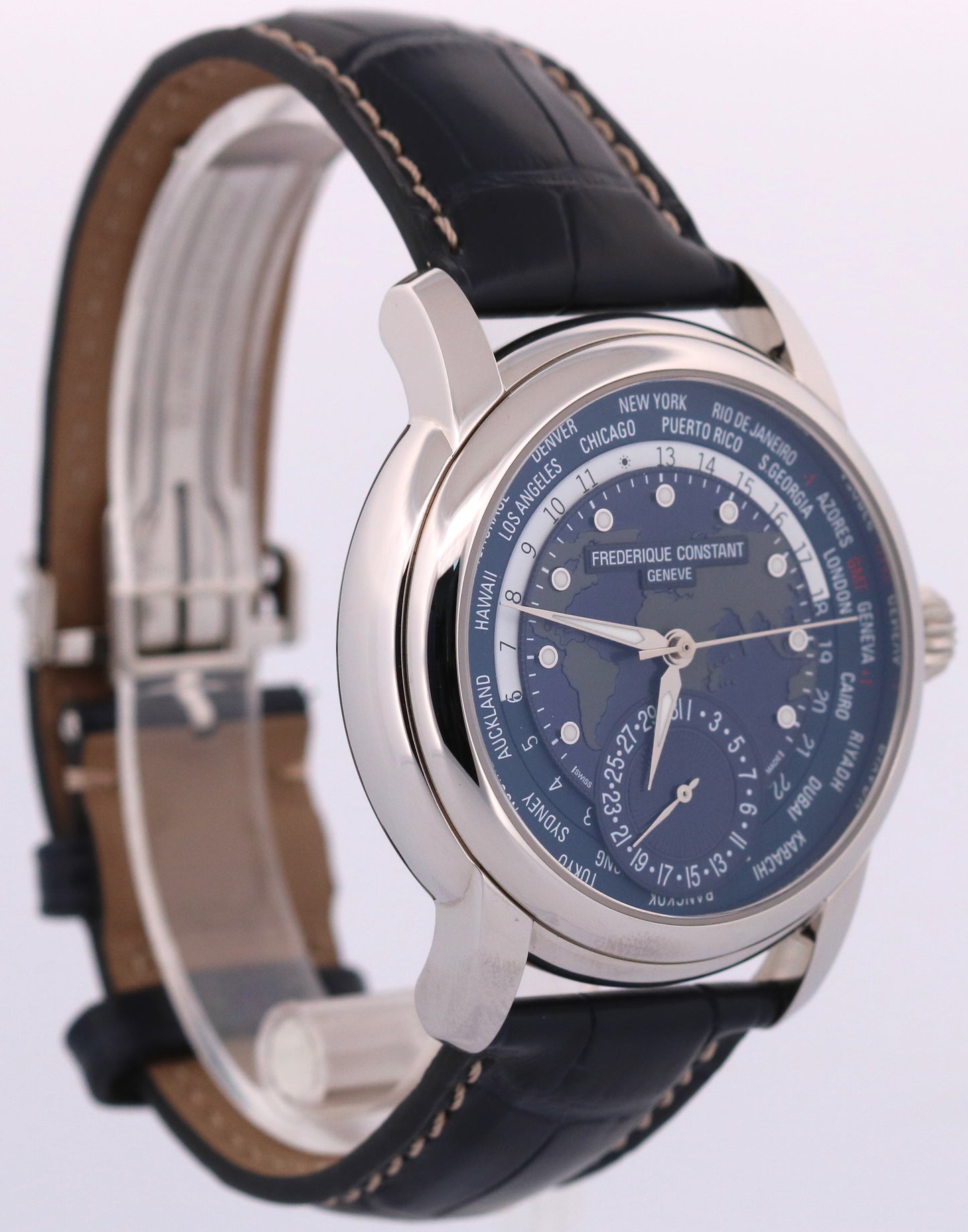 PAPERS Frederique Constant Classic WorldTimer BLUE Leather 42mm FC-718X4H4/6 BOX
