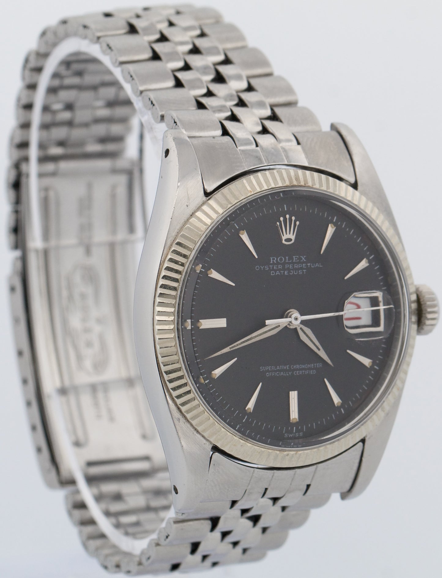 VINTAGE 1946 Rolex DateJust 36mm Black RED ROULETTE 14K Steel JUBILEE Watch 6605