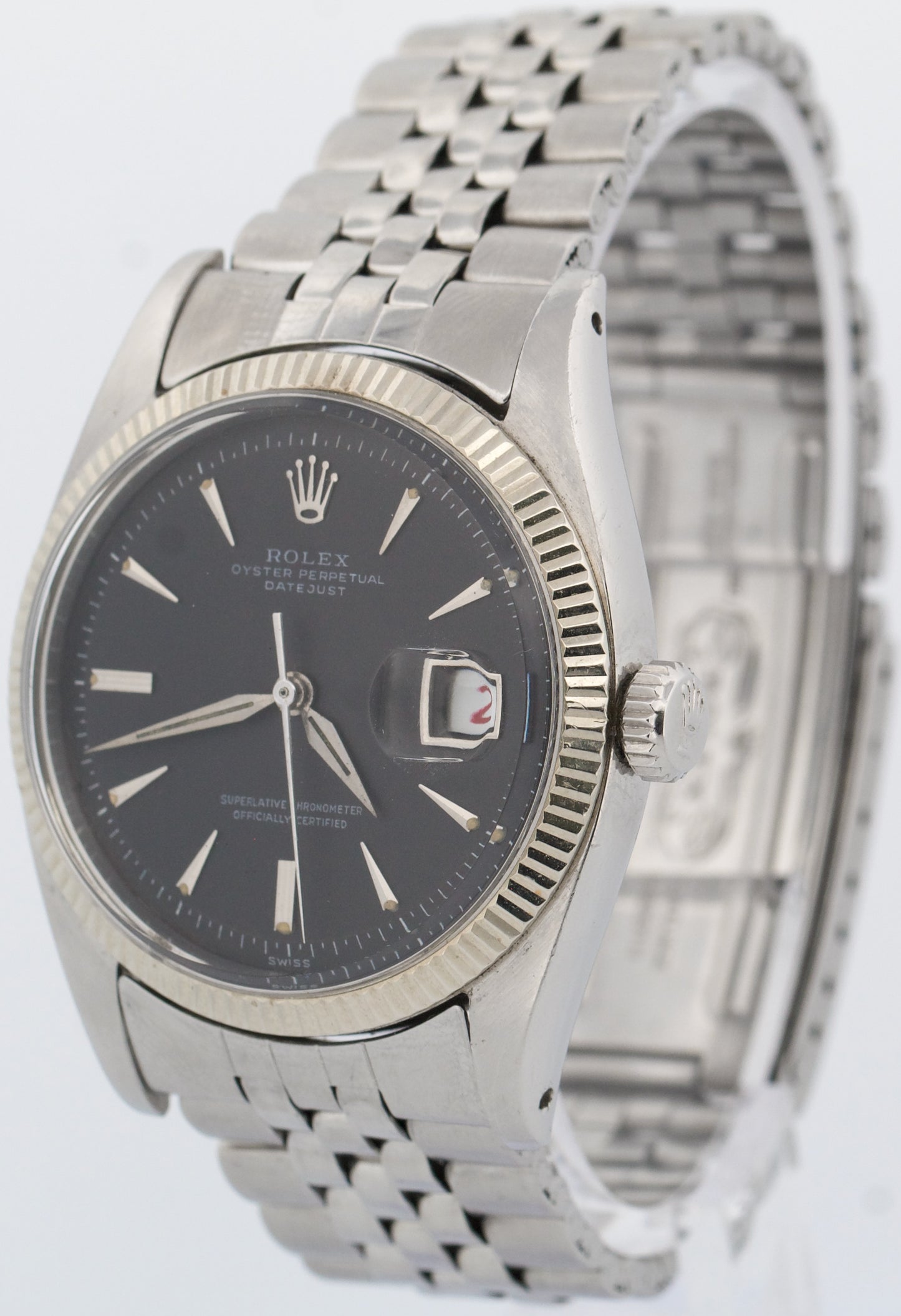 VINTAGE 1946 Rolex DateJust 36mm Black RED ROULETTE 14K Steel JUBILEE Watch 6605