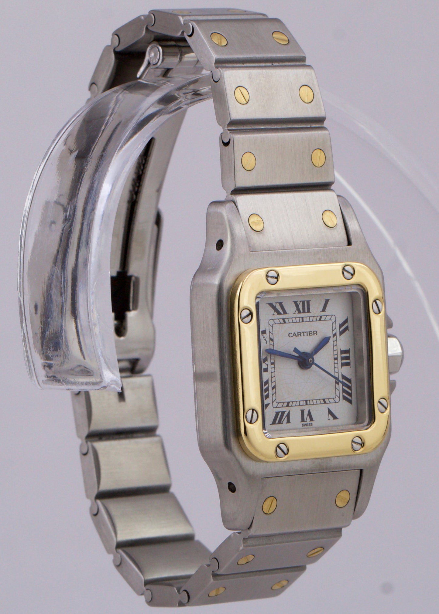 Ladies Cartier Santos Automatique IVORY ROMAN Two-Tone 18K Gold Steel 24mm 0902