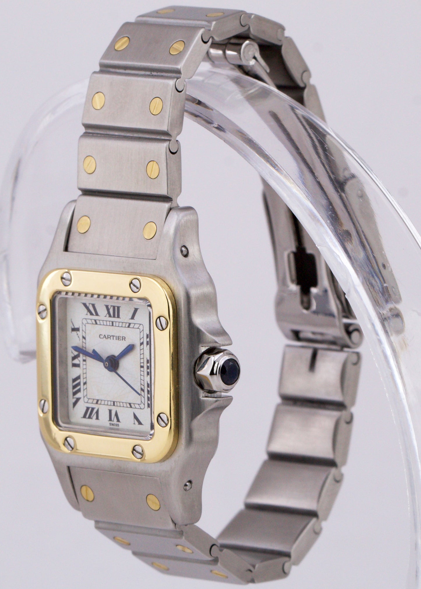 Ladies Cartier Santos Automatique IVORY ROMAN Two-Tone 18K Gold Steel 24mm 0902