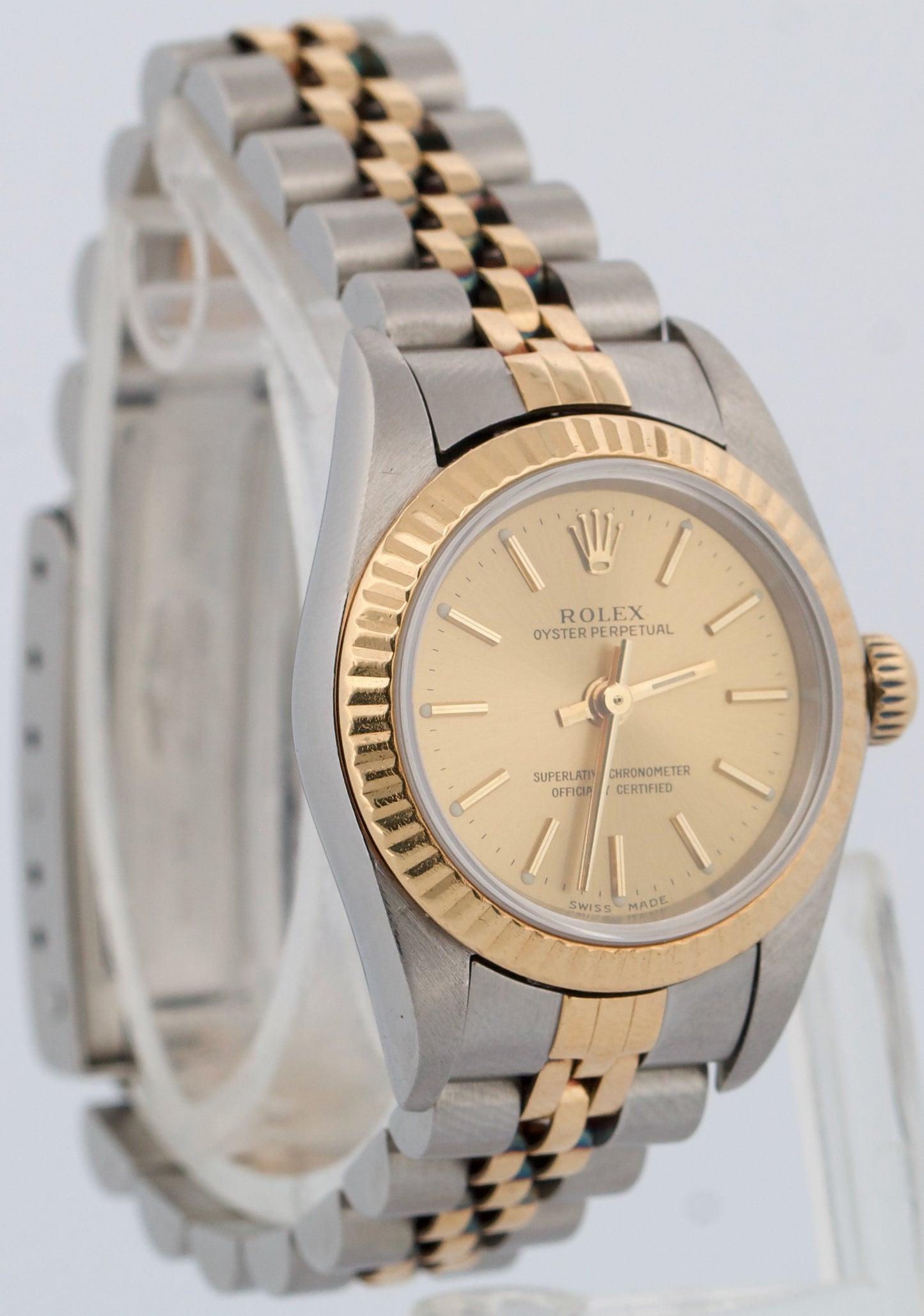 Rolex Oyster Perpetual 24mm CHAMPAGNE 18K Yellow Gold Steel JUBILEE 76193 Watch