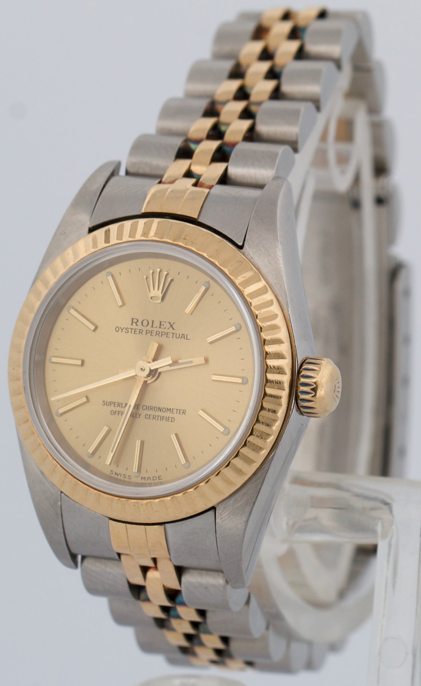 Rolex Oyster Perpetual 24mm CHAMPAGNE 18K Yellow Gold Steel JUBILEE 76193 Watch