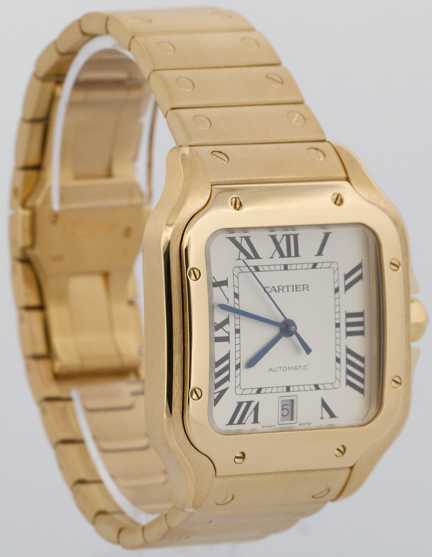 2024 PAPERS Cartier Santos SILVER WHITE 18K Yellow Gold 39.8mm 4070 WGSA0029 BOX