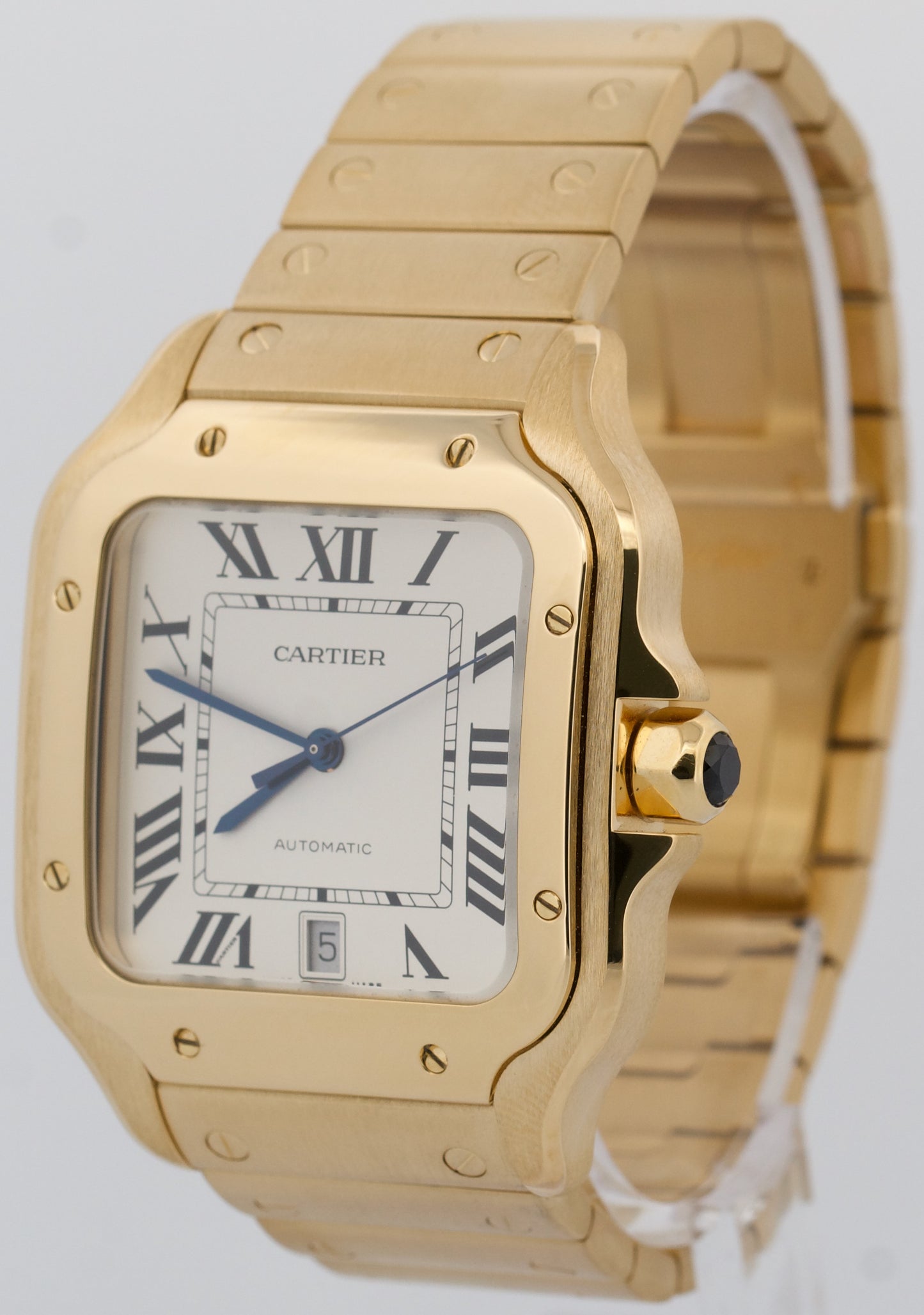 2024 PAPERS Cartier Santos SILVER WHITE 18K Yellow Gold 39.8mm 4070 WGSA0029 BOX
