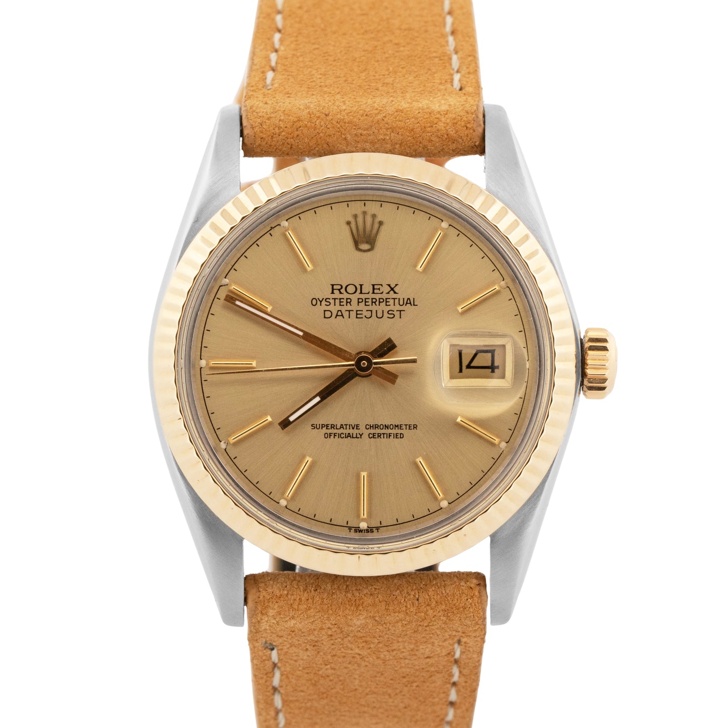 Rolex DateJust CHAMPAGNE Two-Tone Yellow Gold Stainless Steel 36mm 16013 Watch