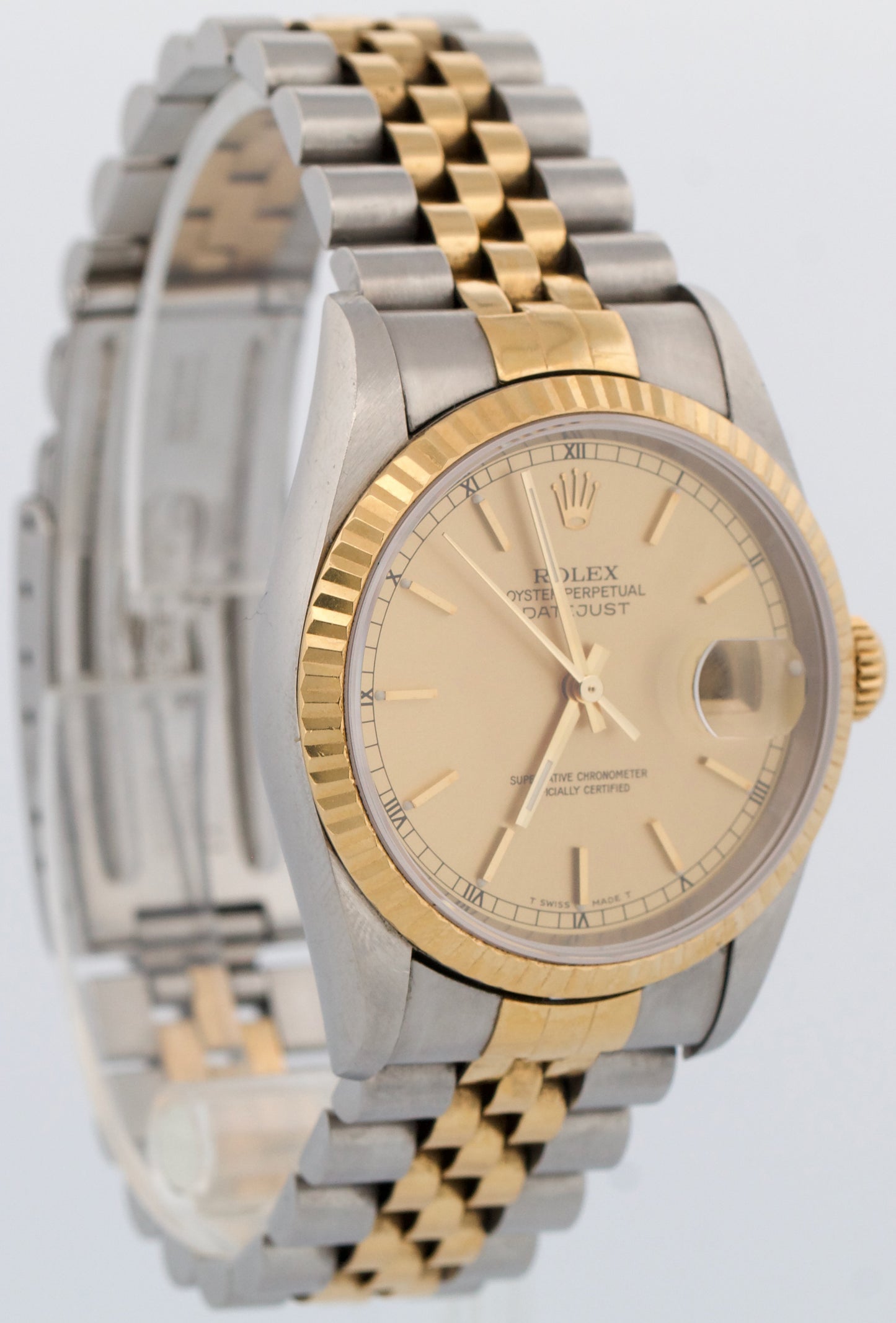 UNPOLISHED PAPERS Rolex DateJust 36mm CHAMPAGNE 18K Gold Steel JUBILEE 16233 BOX