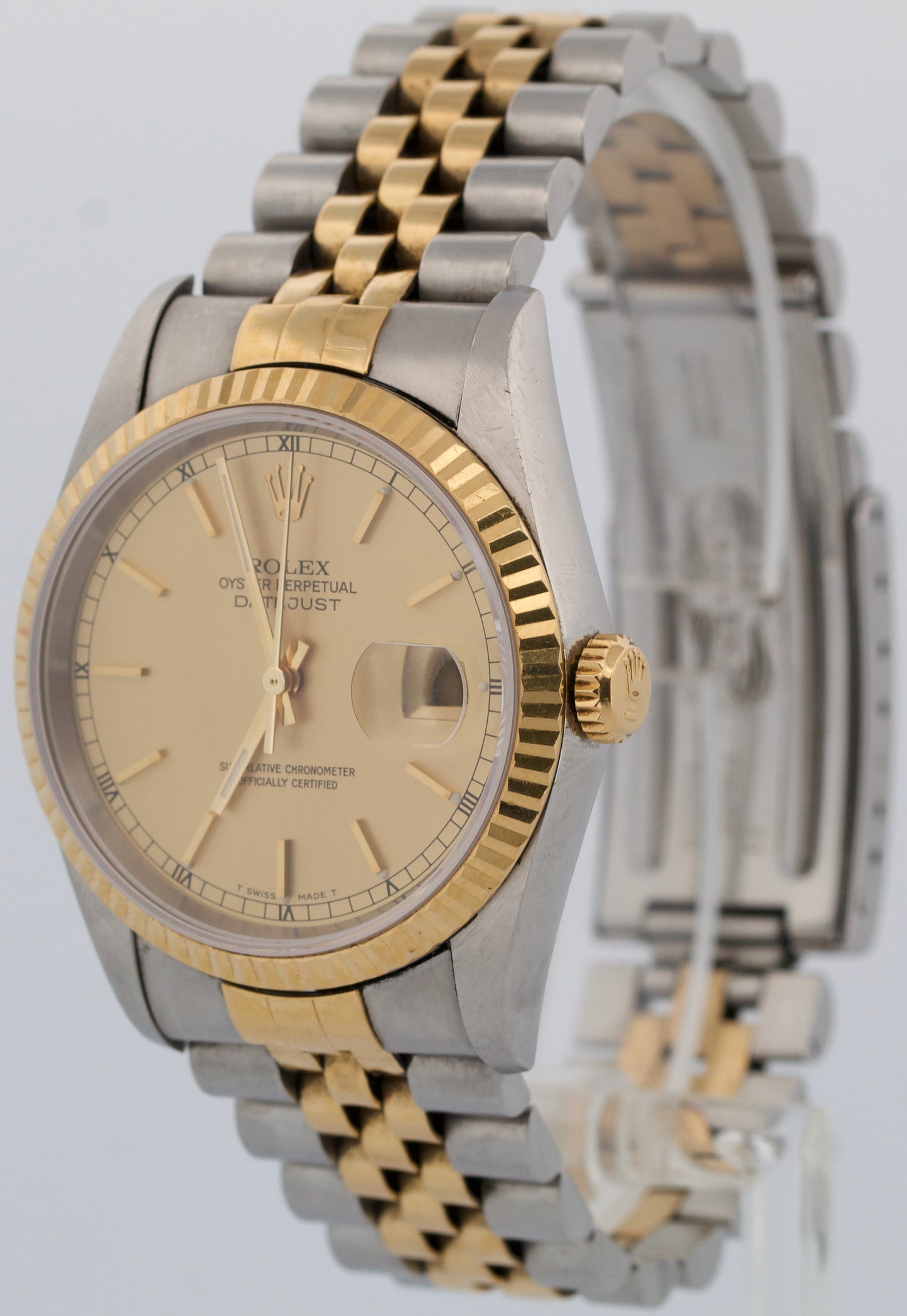 UNPOLISHED PAPERS Rolex DateJust 36mm CHAMPAGNE 18K Gold Steel JUBILEE 16233 BOX