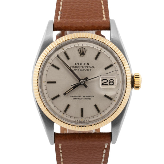 Rolex DateJust SILVER Two-Tone Stainless Steel Automatic 36mm 6605 Watch