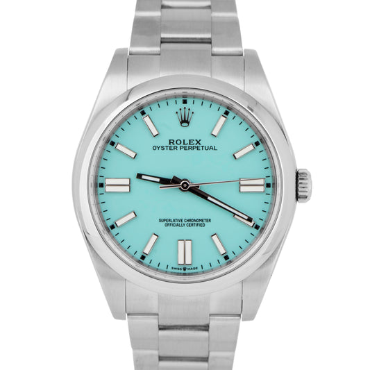 MINT PAPERS Rolex Oyster Perpetual TURQUOISE Blue 39mm Steel Watch 114300 B+P