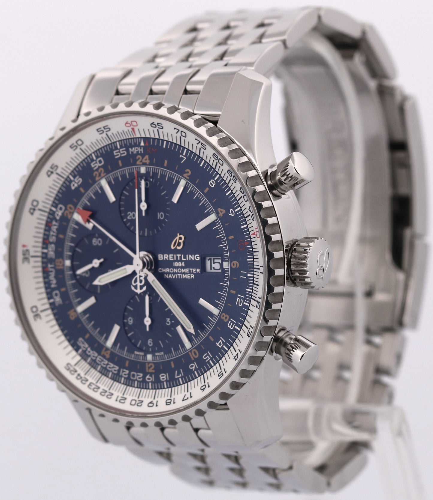 2019 PAPERS Breitling Navitimer World GMT Steel 46mm Chronograph A24322 BOX