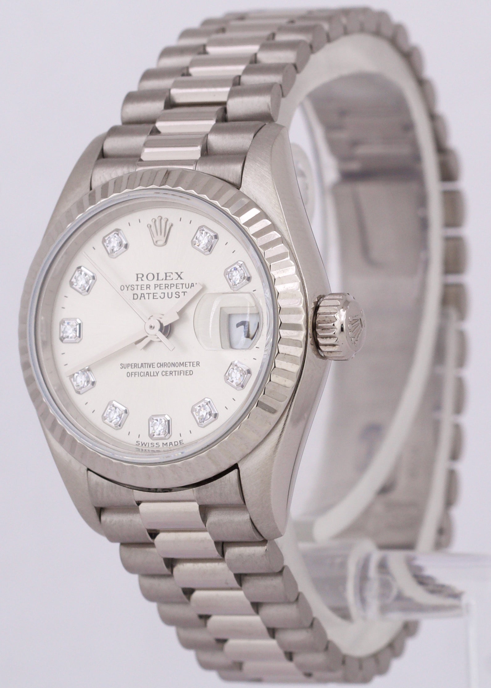 2002 Rolex DateJust President 26mm 18K White Gold SILVER