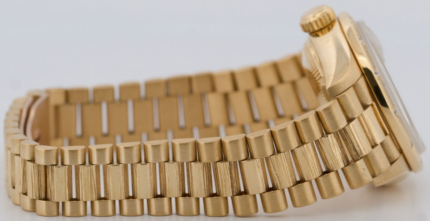 Ladies Rolex DateJust President 26mm DIAMOND BARK 18K Yellow Gold 69288 Watch