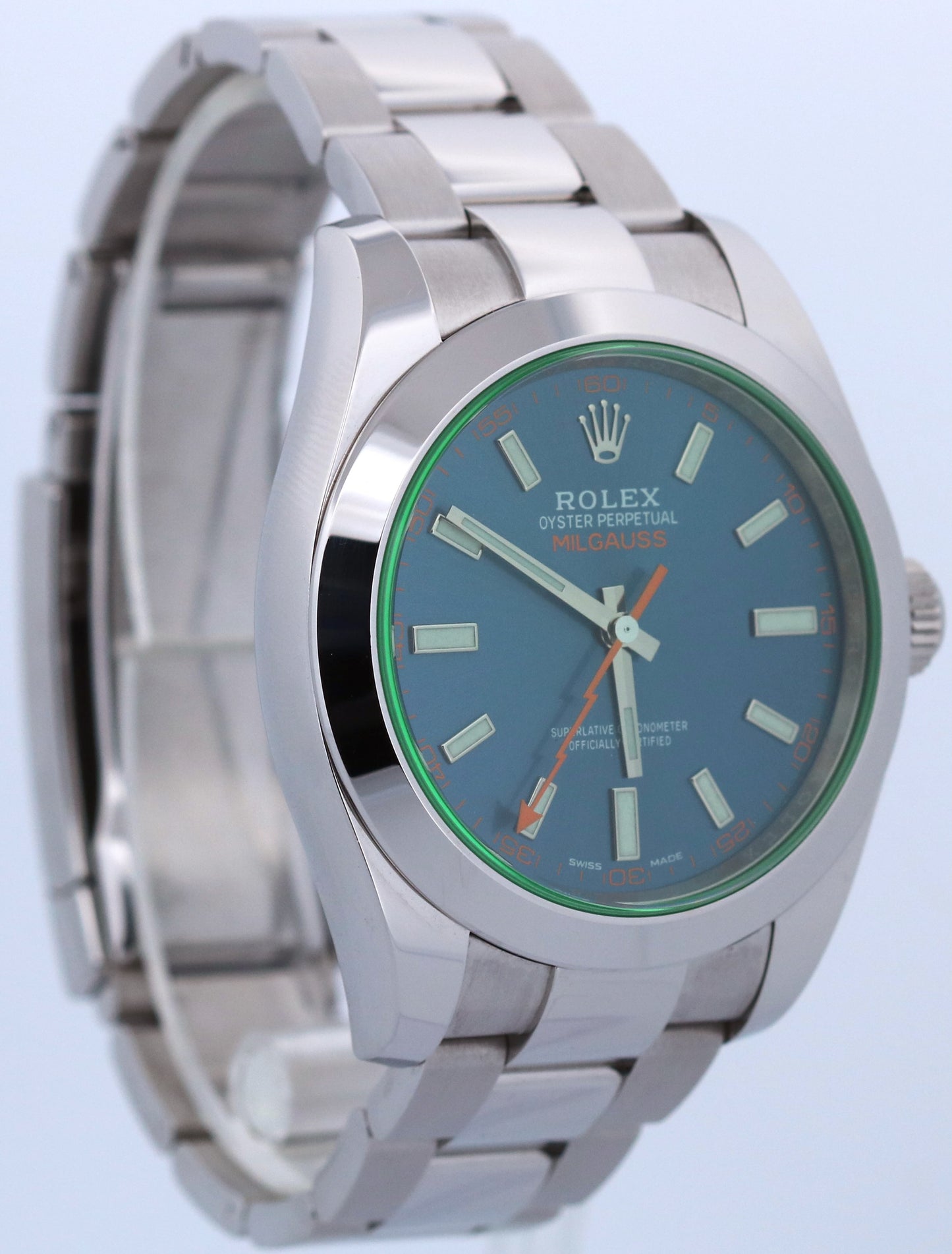 UNPOLISHED 2022 PAPERS Rolex Milgauss BLUE 40mm Z-Blue Green Steel 116400 GV BOX
