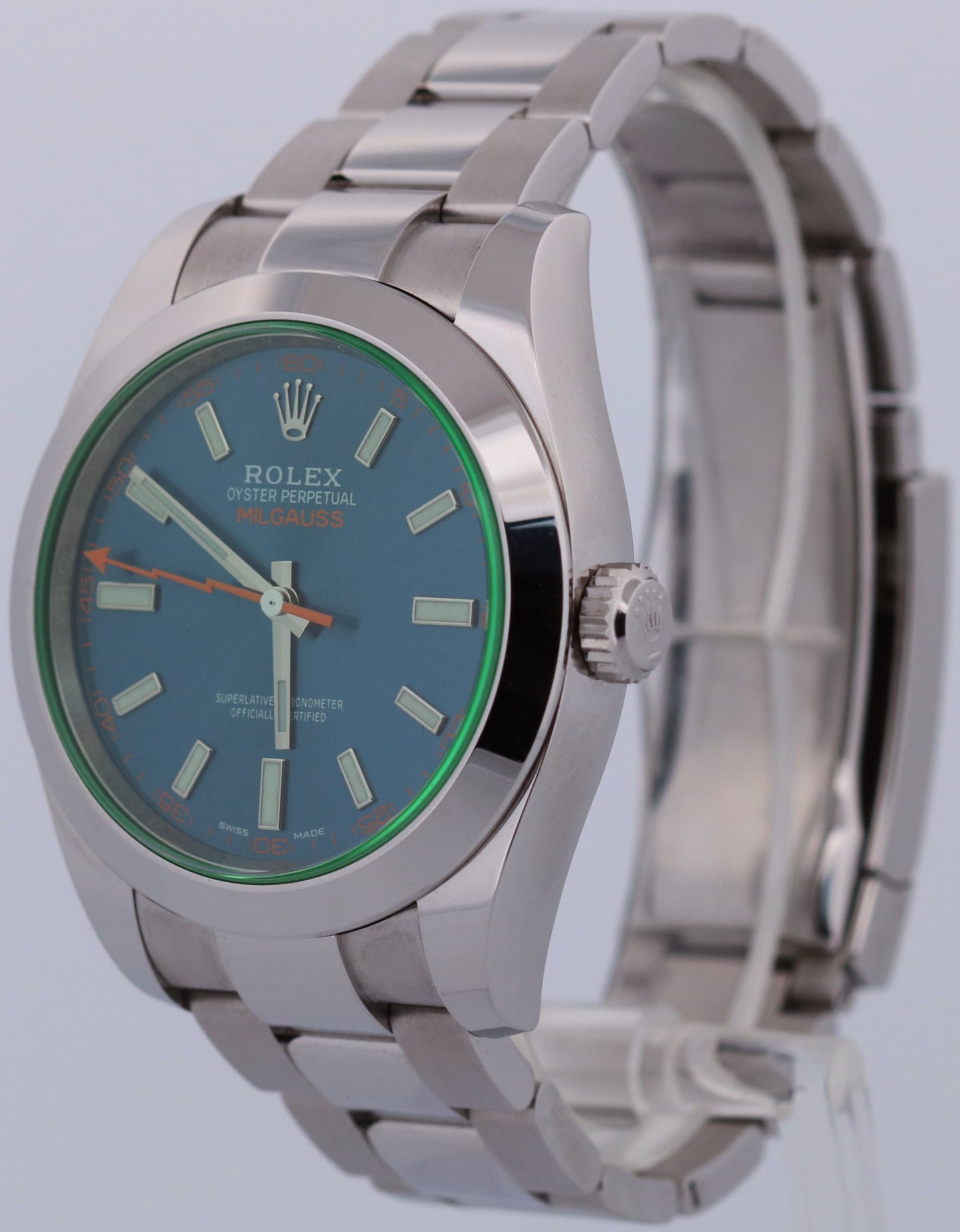 UNPOLISHED 2022 PAPERS Rolex Milgauss BLUE 40mm Z-Blue Green Steel 116400 GV BOX