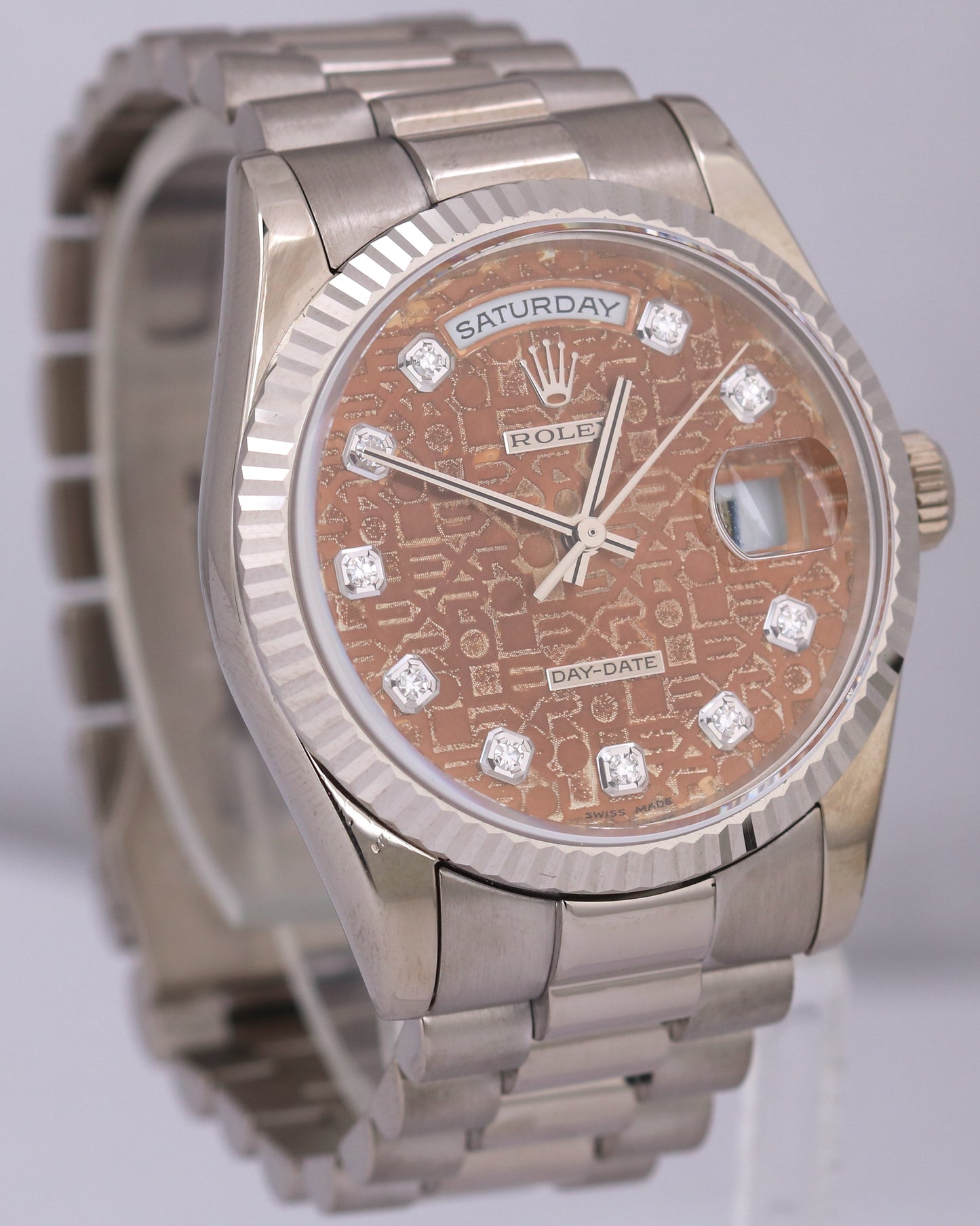 PAPERS Rolex Day-Date President 36mm COPPER JUBILEE DIAMOND 18K Gold 118239 BOX