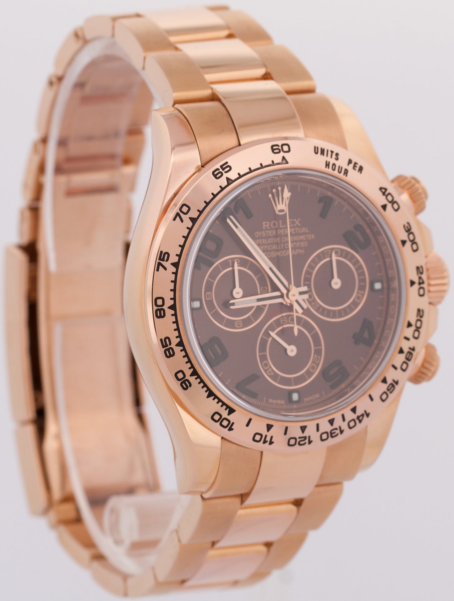 PAPERS Rolex Daytona CHOCOLATE ARABIC 40mm Brown 18K Rose Gold 116505 BOX