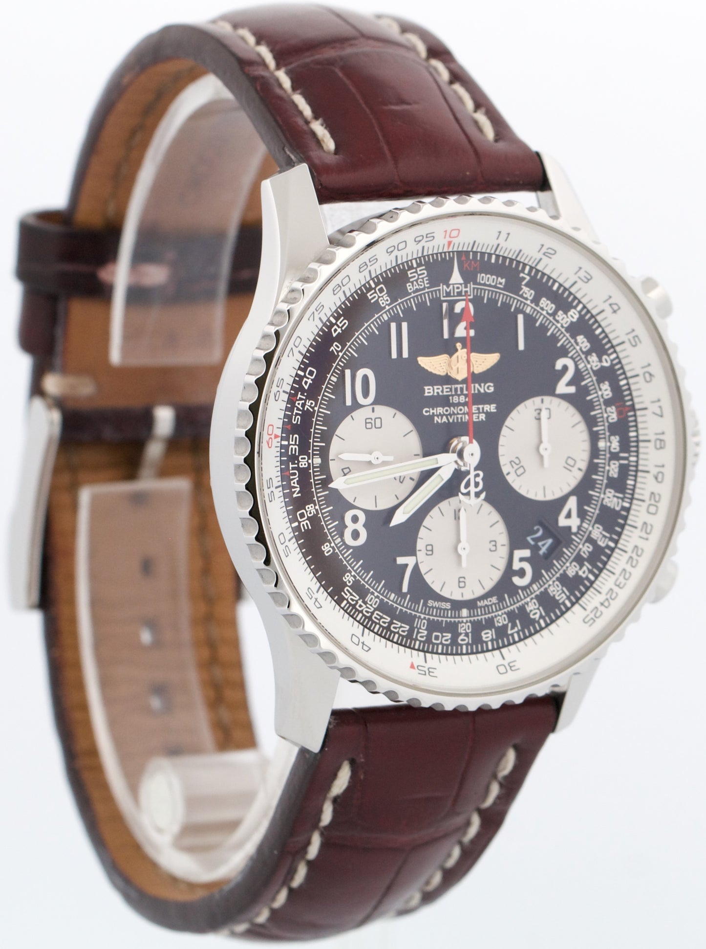 PAPERS Breitling Navitimer B01 43mm Steel BLACK Chronograph Watch AB0120 BOX