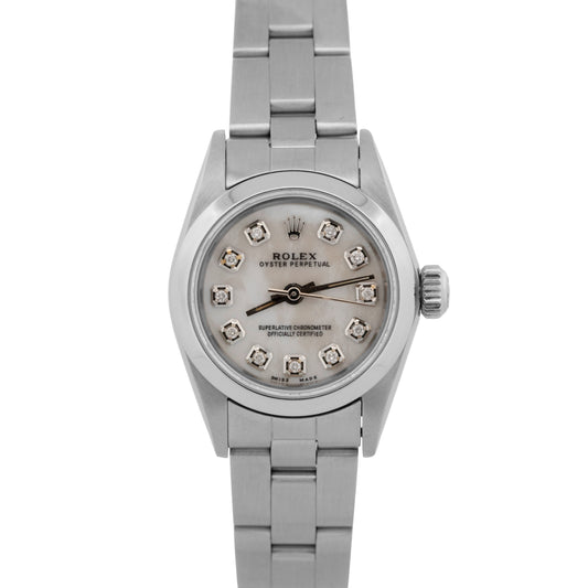 PAPERS Rolex Oyster Perpetual DIAMOND MOP Stainless Steel 24mm 67180 Watch BOX