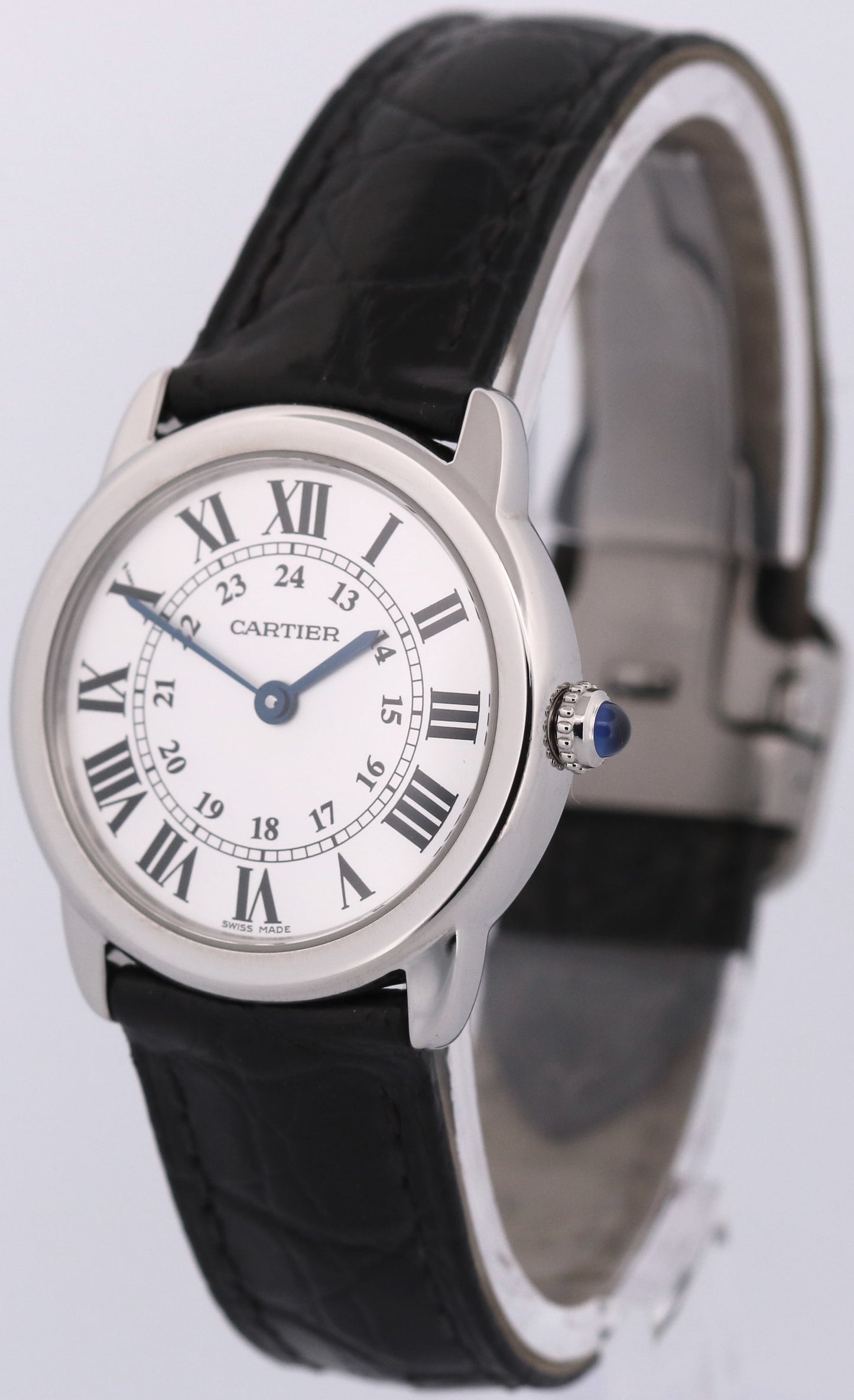 2017 PAPERS Cartier Ronde Solo 29mm SILVER Quartz Leather 3601 W6700155 BOX