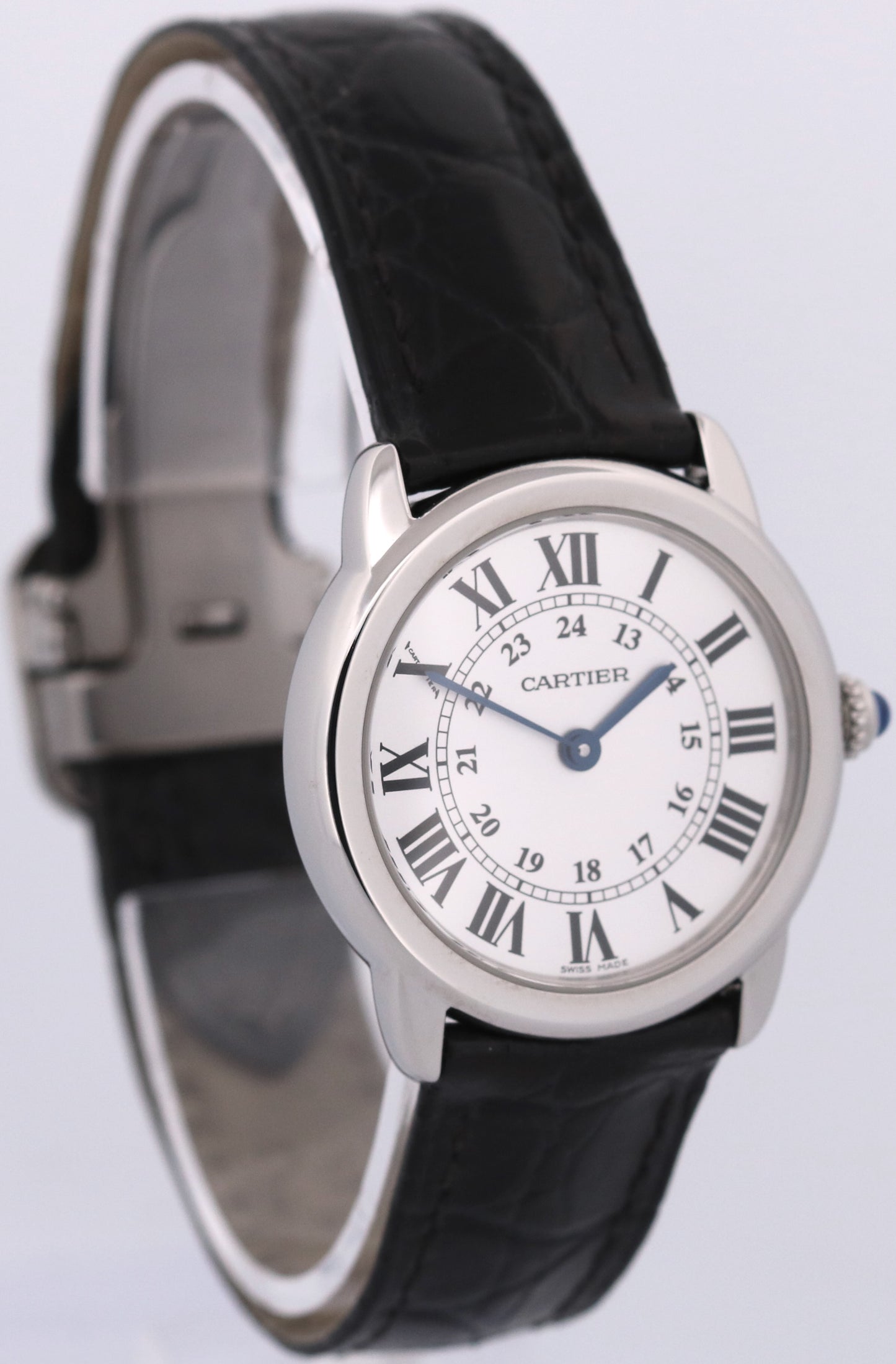 2017 PAPERS Cartier Ronde Solo 29mm SILVER Quartz Leather 3601 W6700155 BOX