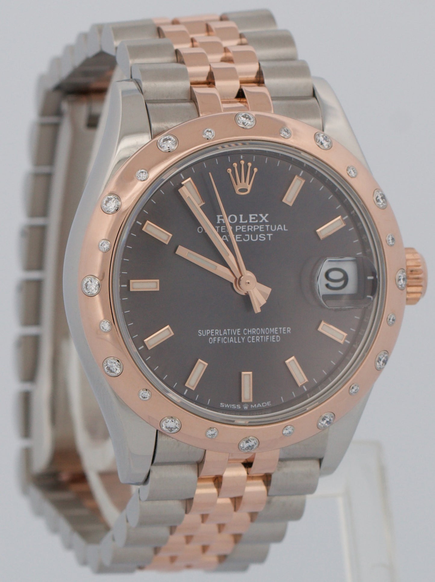 Rolex DateJust RHODIUM DIAMOND 31mm 18k Rose Gold Steel JUBILEE 278341RBR Watch