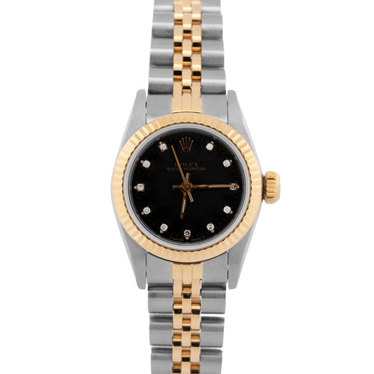 PAPERS Rolex Oyster Perpetual BLACK DIAMOND Two-Tone 24mm 67193 Watch BOX