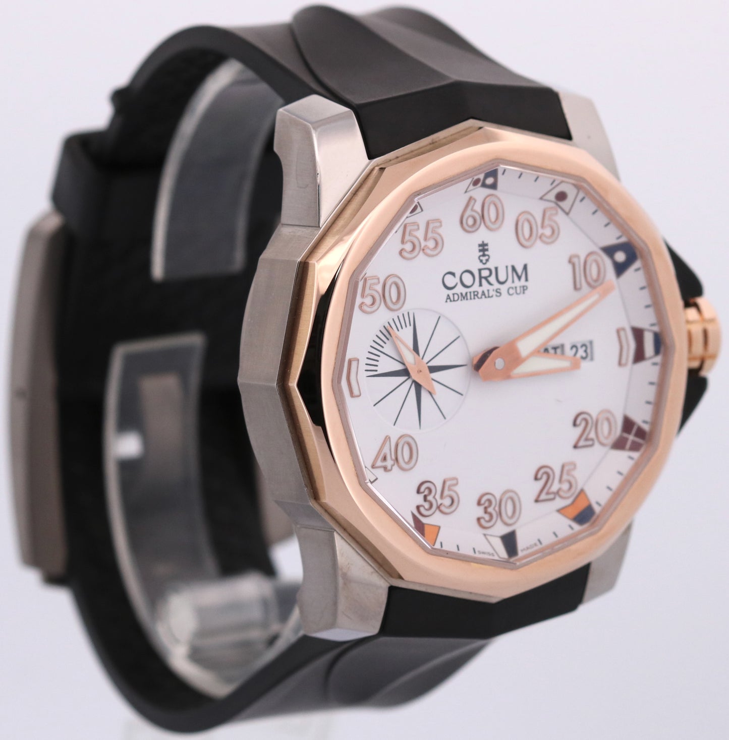 PAPERS Corum Admiral's Cup WHITE 18K Rose Gold Titanium Rubber 01.0002 48mm BOX