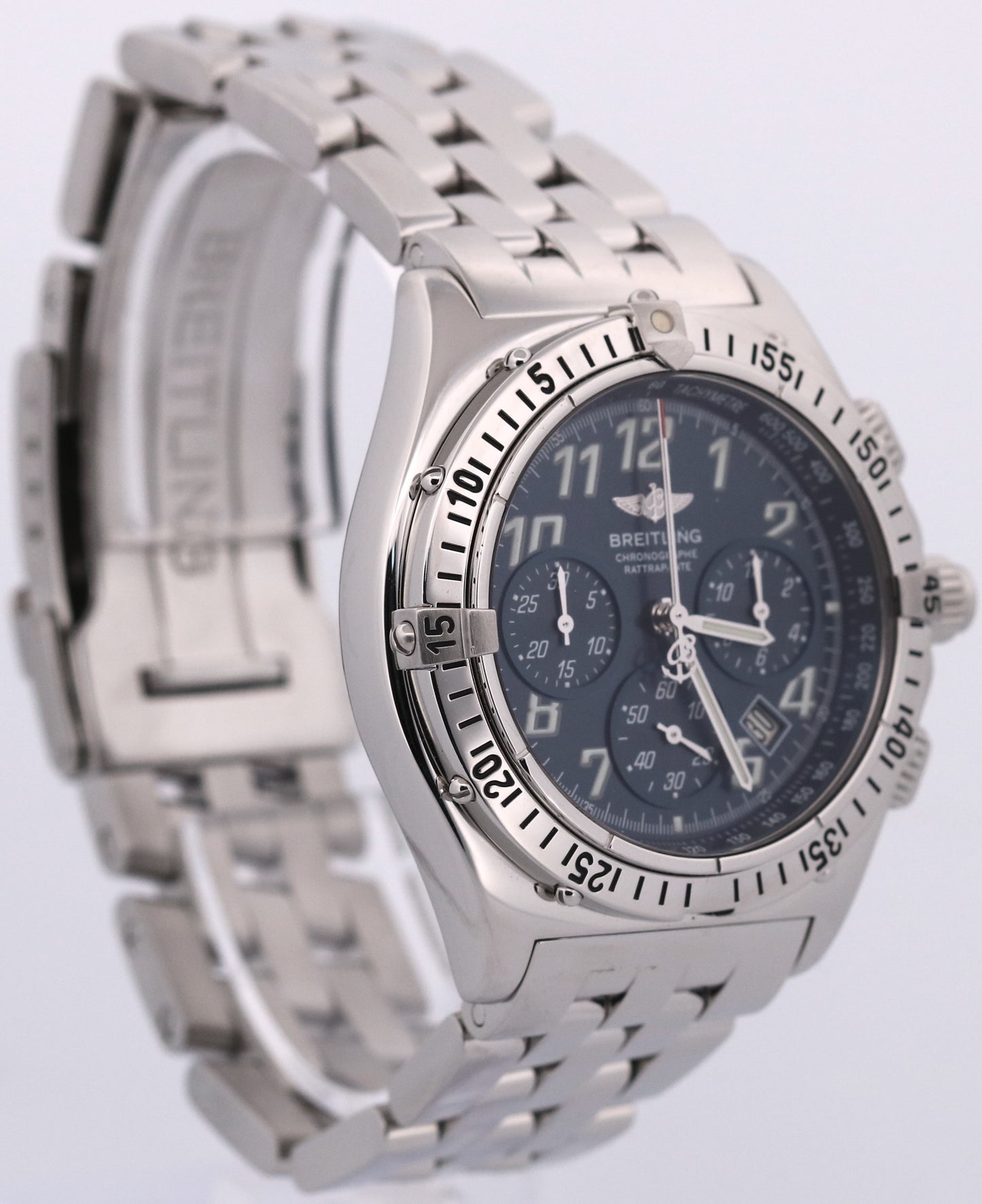 Breitling Chronoracer Rattrapante BLUE Quartz Steel 39mm A69048 Watch