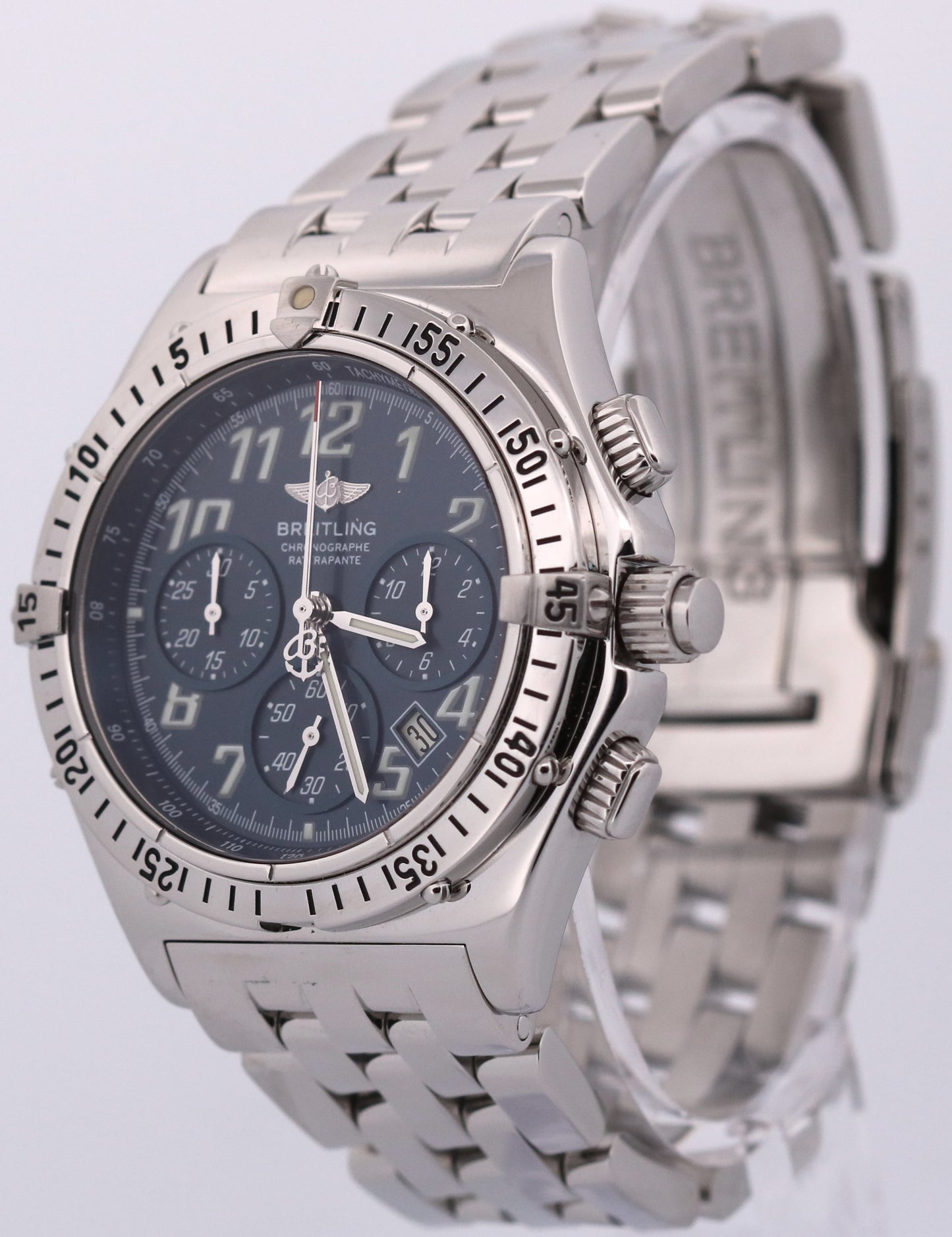 Breitling Chronoracer Rattrapante BLUE Quartz Steel 39mm A69048 Watch
