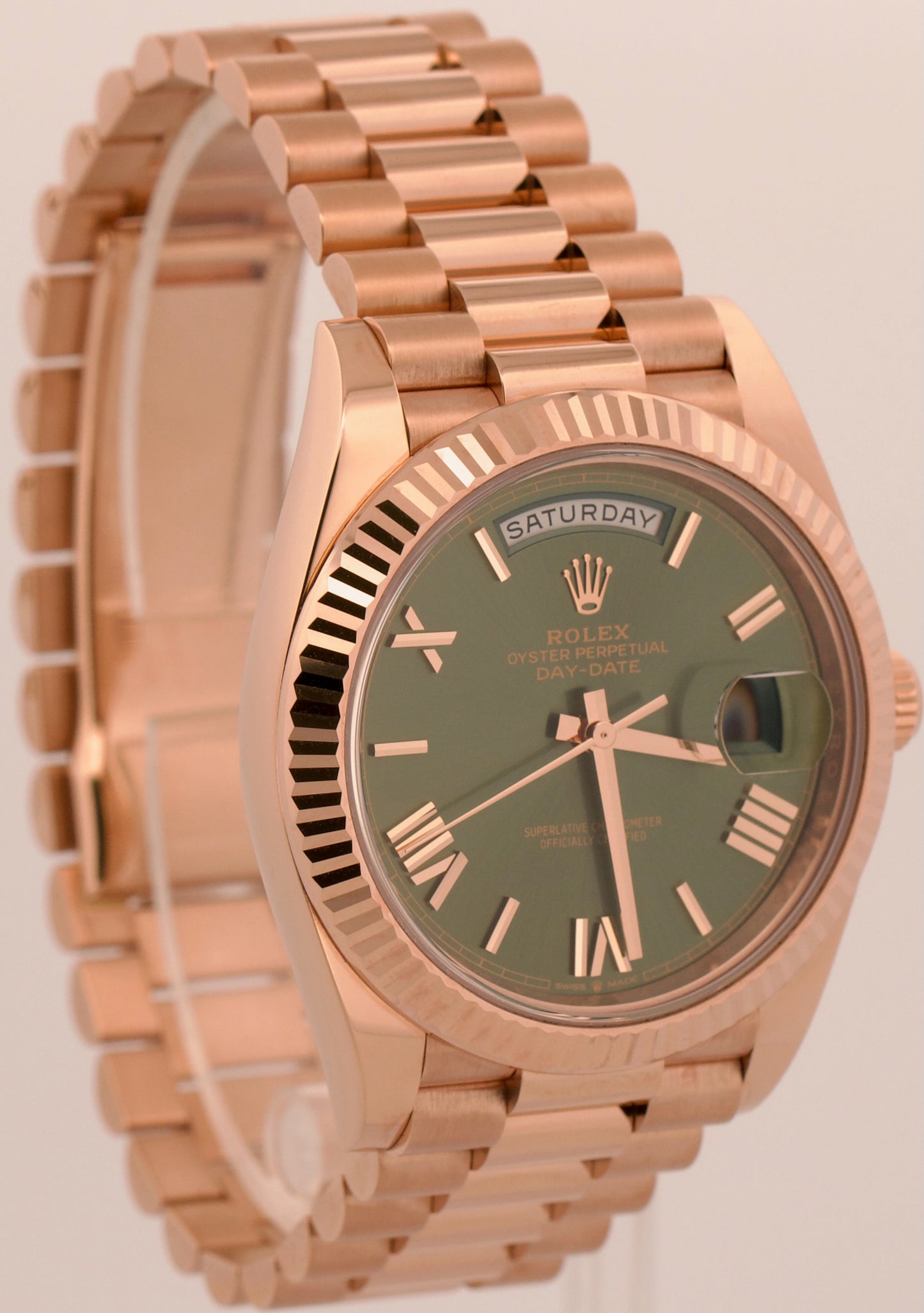 2025 PAPERS Rolex Day-Date President 40mm OLIVE GREEN 18K Rose Gold 228235 BOX
