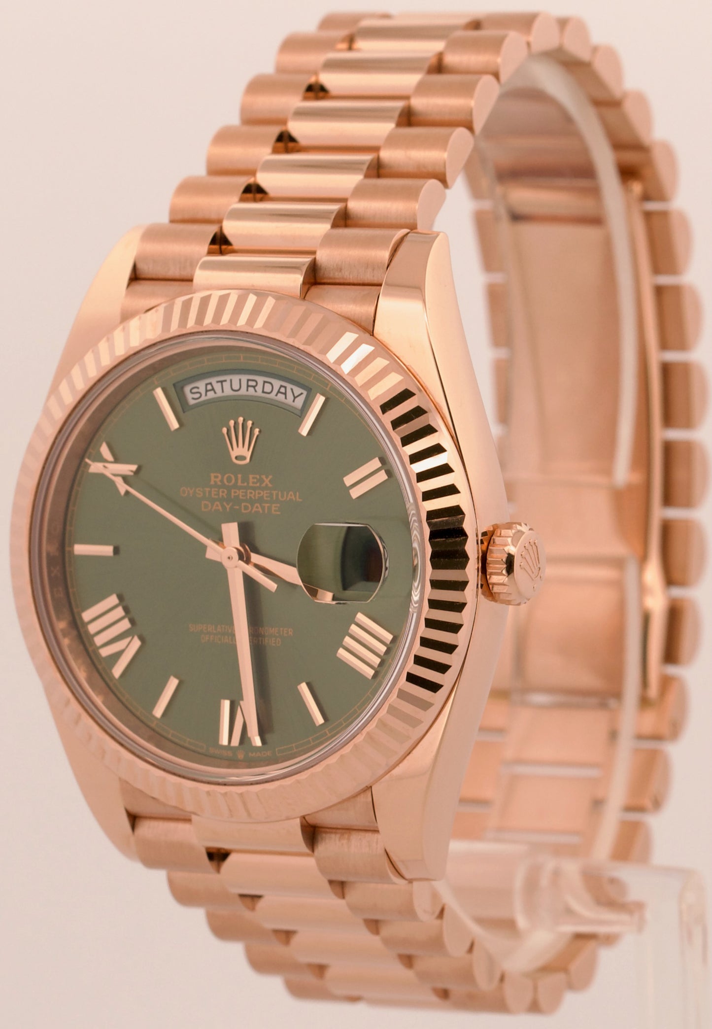 2025 PAPERS Rolex Day-Date President 40mm OLIVE GREEN 18K Rose Gold 228235 BOX