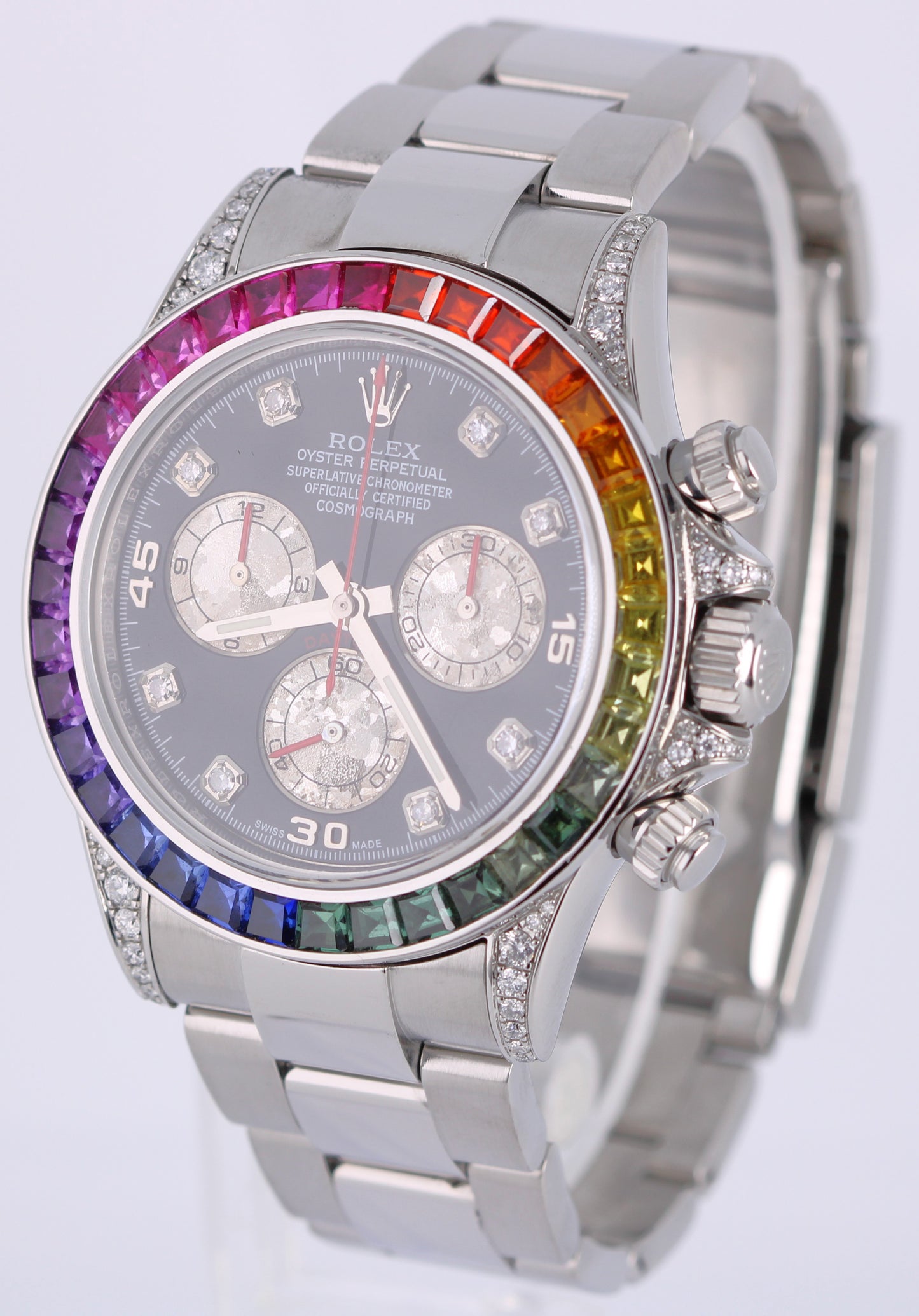 Rolex Daytona Cosmograph Stainless Steel RAINBOW DIAMOND Black 40mm 116500 Watch