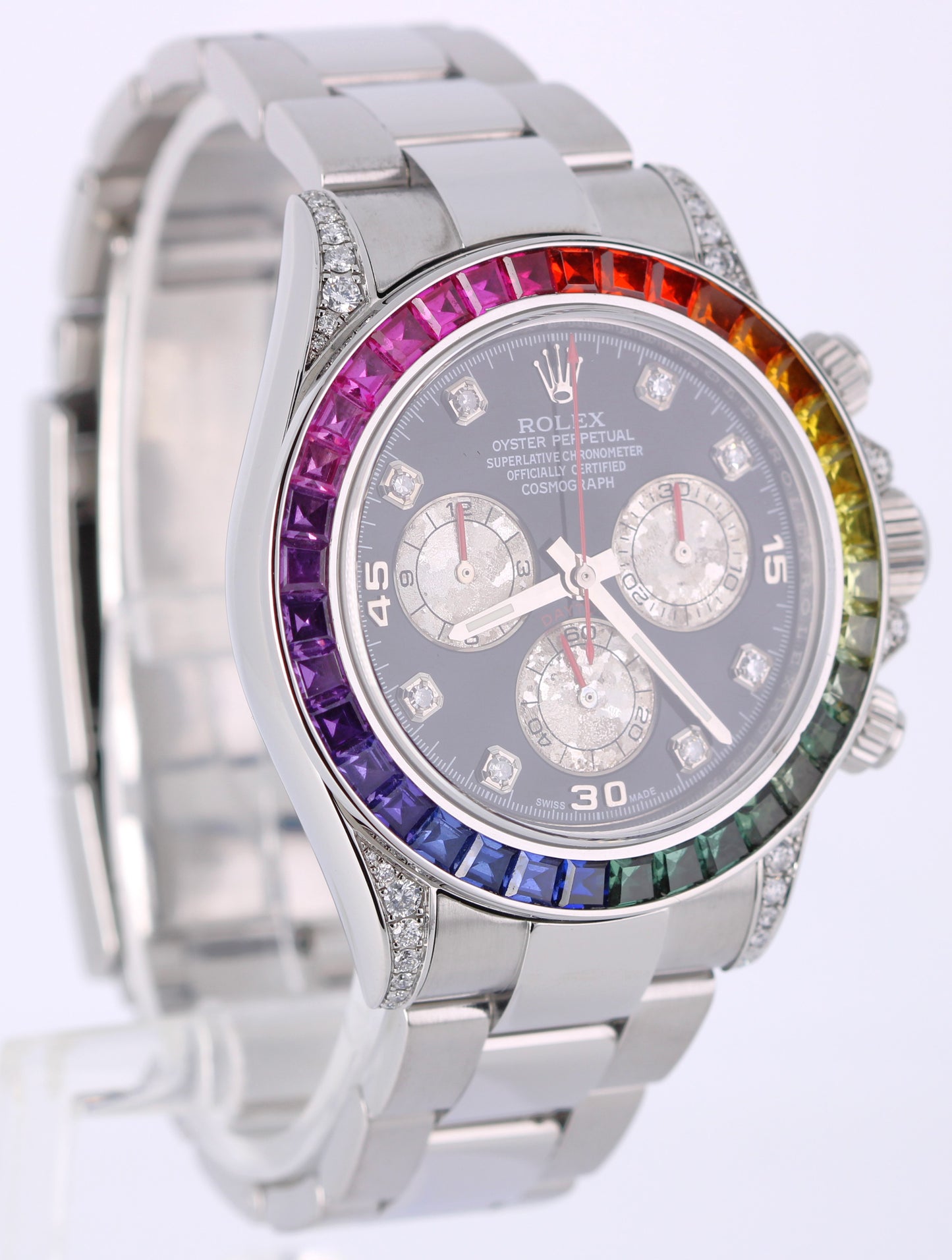 Rolex Daytona Cosmograph Stainless Steel RAINBOW DIAMOND Black 40mm 116500 Watch