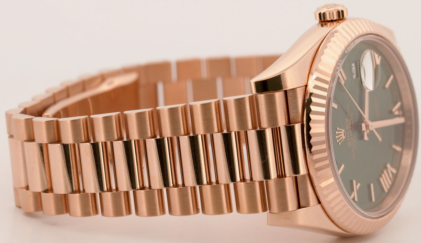 2025 PAPERS Rolex Day-Date President 40mm OLIVE GREEN 18K Rose Gold 228235 BOX