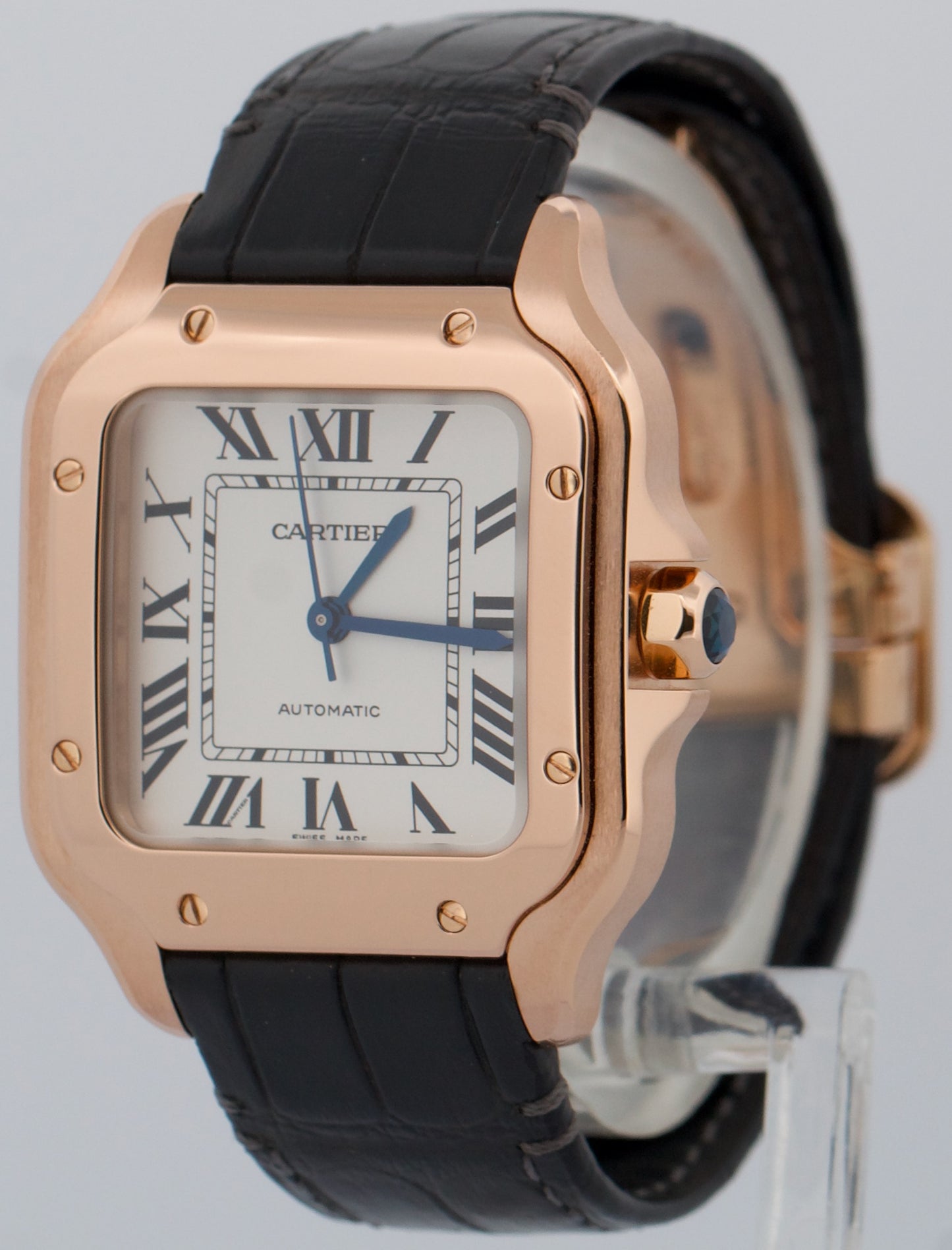 2024 PAPERS Cartier Santos 35.1mm WHITE 18K Rose Gold Leather 4074 WGSA0012 BOX