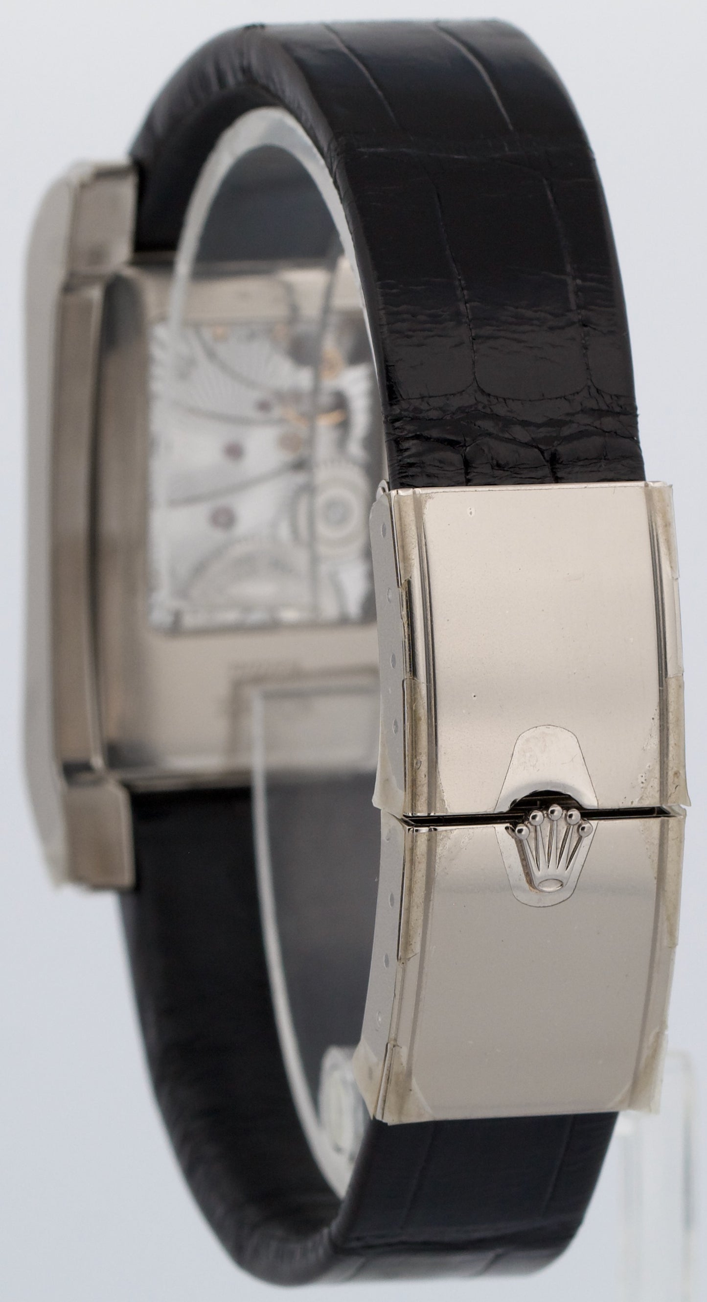 STICKERED Rolex Cellini Prince Dual Time BLACK 18K Gold 38mm x 28mm 5443/9 BOX