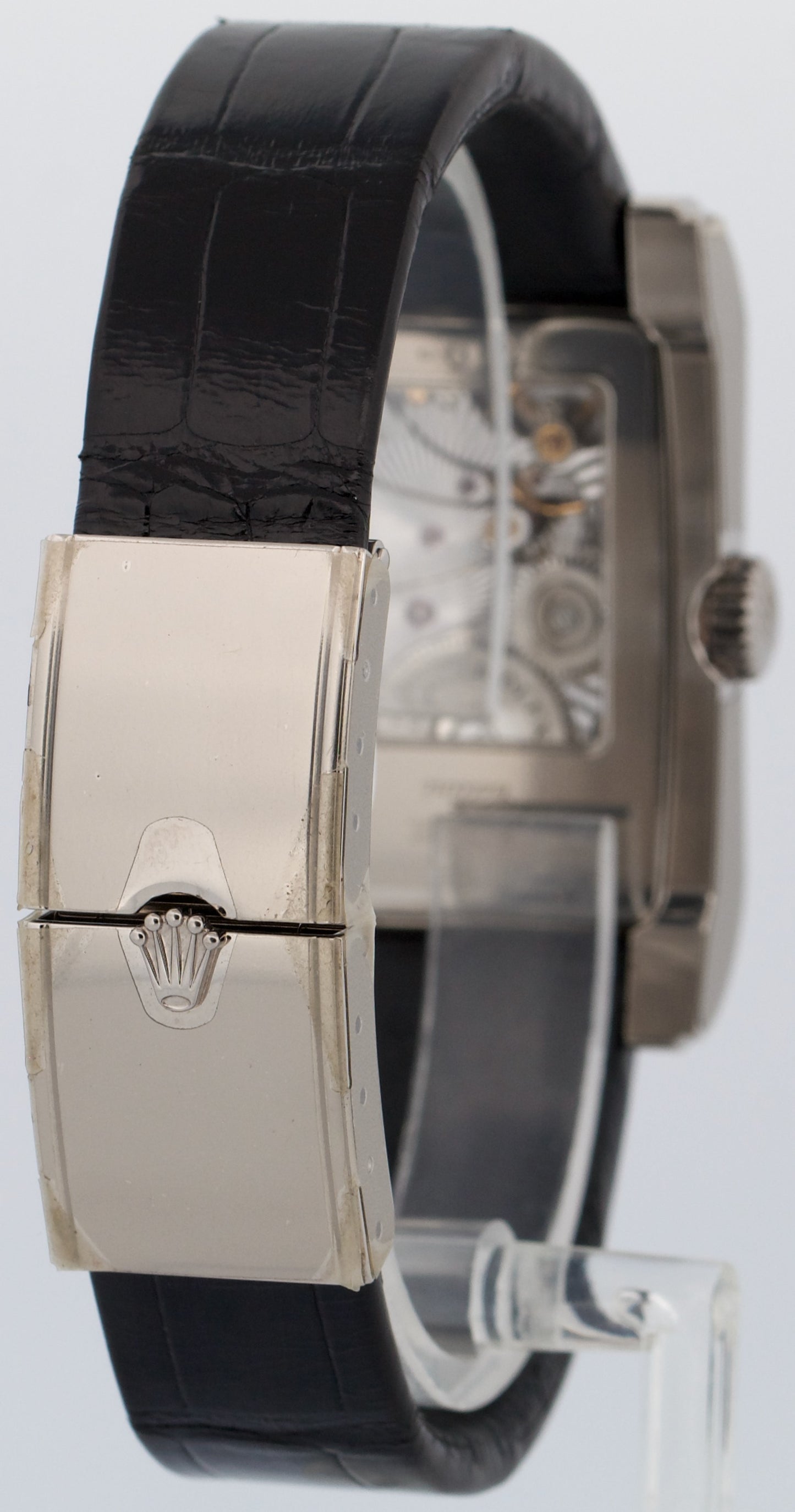 STICKERED Rolex Cellini Prince Dual Time BLACK 18K Gold 38mm x 28mm 5443/9 BOX