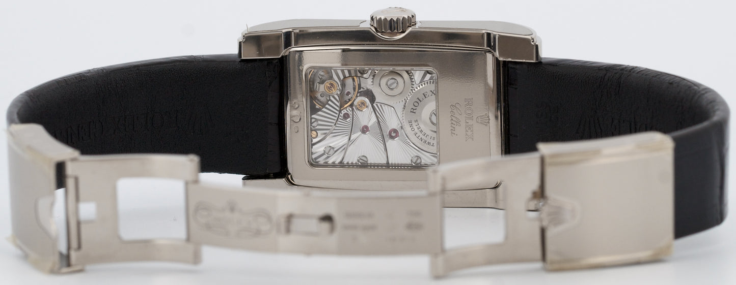 STICKERED Rolex Cellini Prince Dual Time BLACK 18K Gold 38mm x 28mm 5443/9 BOX