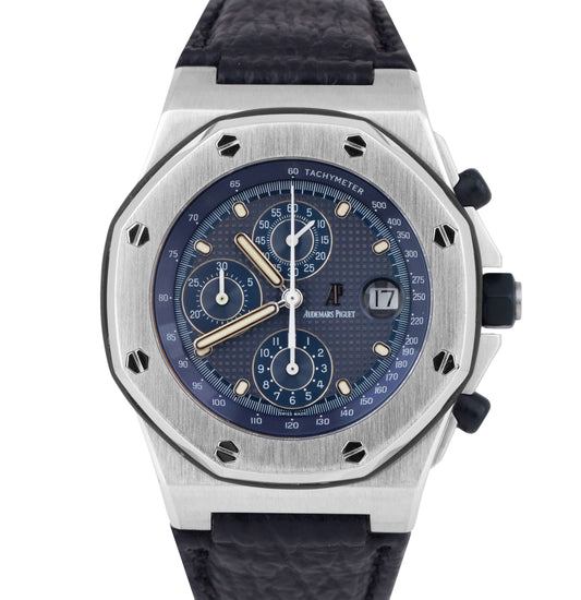 Audemars Piguet Royal Oak Offshore BLUE BEAST 42mm Leather Steel Watch 25770ST
