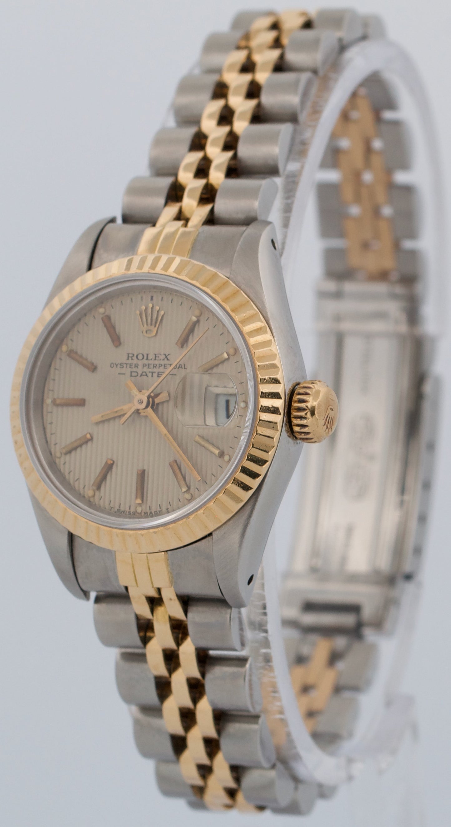 PAPERS Rolex DateJust 26mm IVORY TAPESTRY 18K Gold Steel JUBILEE 69173 Watch BOX