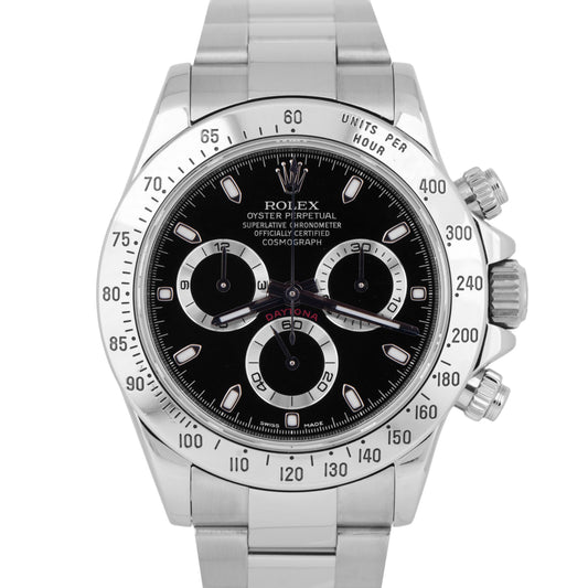 Rolex Daytona Cosmograph PAPERS REHAUT Stainless Black 40mm Watch 116520 B+P