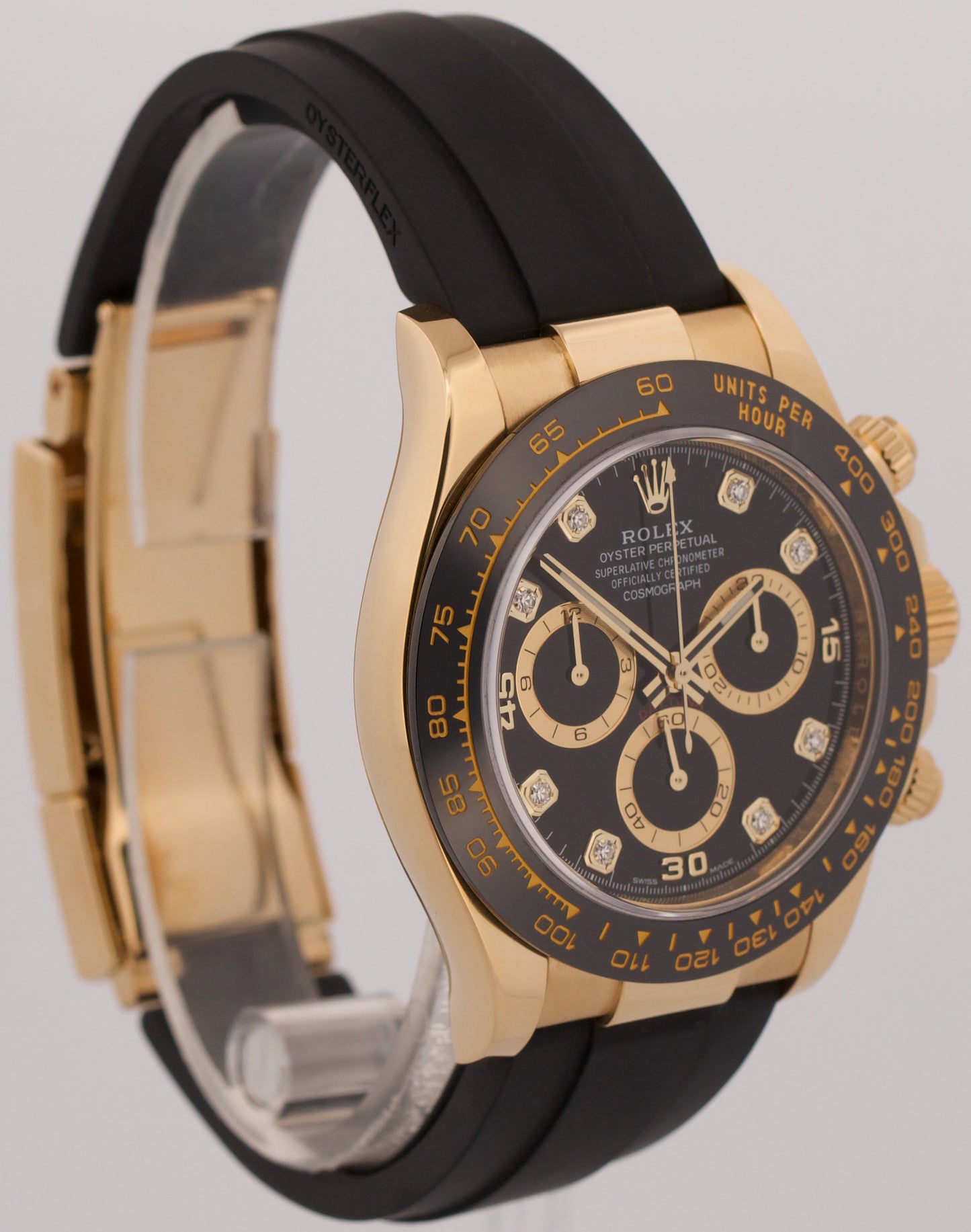 2021 PAPERS Rolex Daytona BLACK DIAMOND 18K Gold Rubber Oysterflex 116518 LN BOX