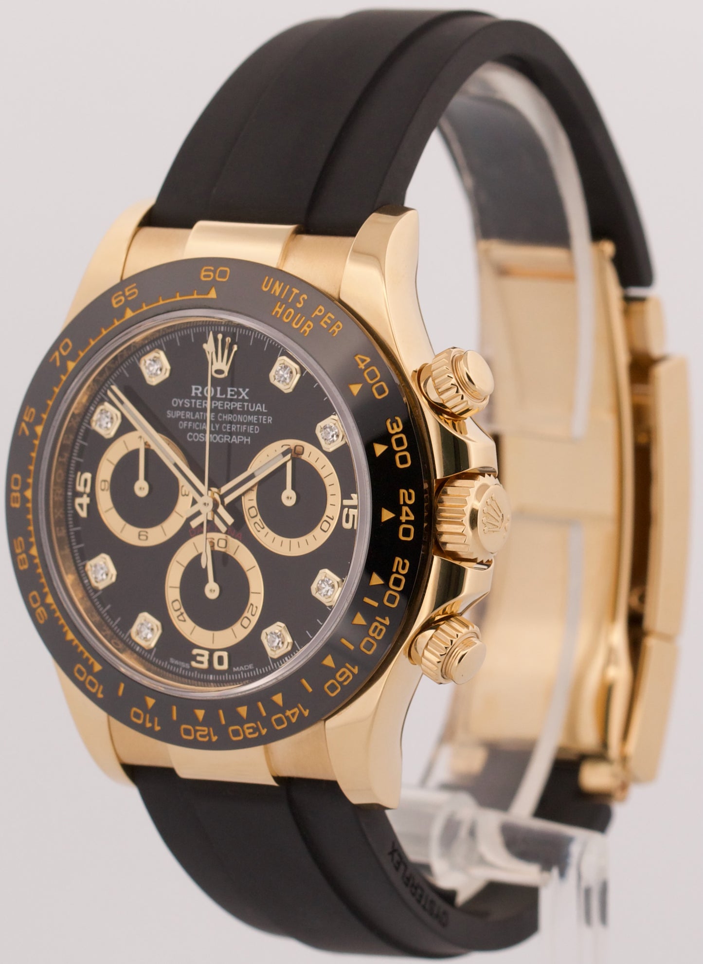 2021 PAPERS Rolex Daytona BLACK DIAMOND 18K Gold Rubber Oysterflex 116518 LN BOX