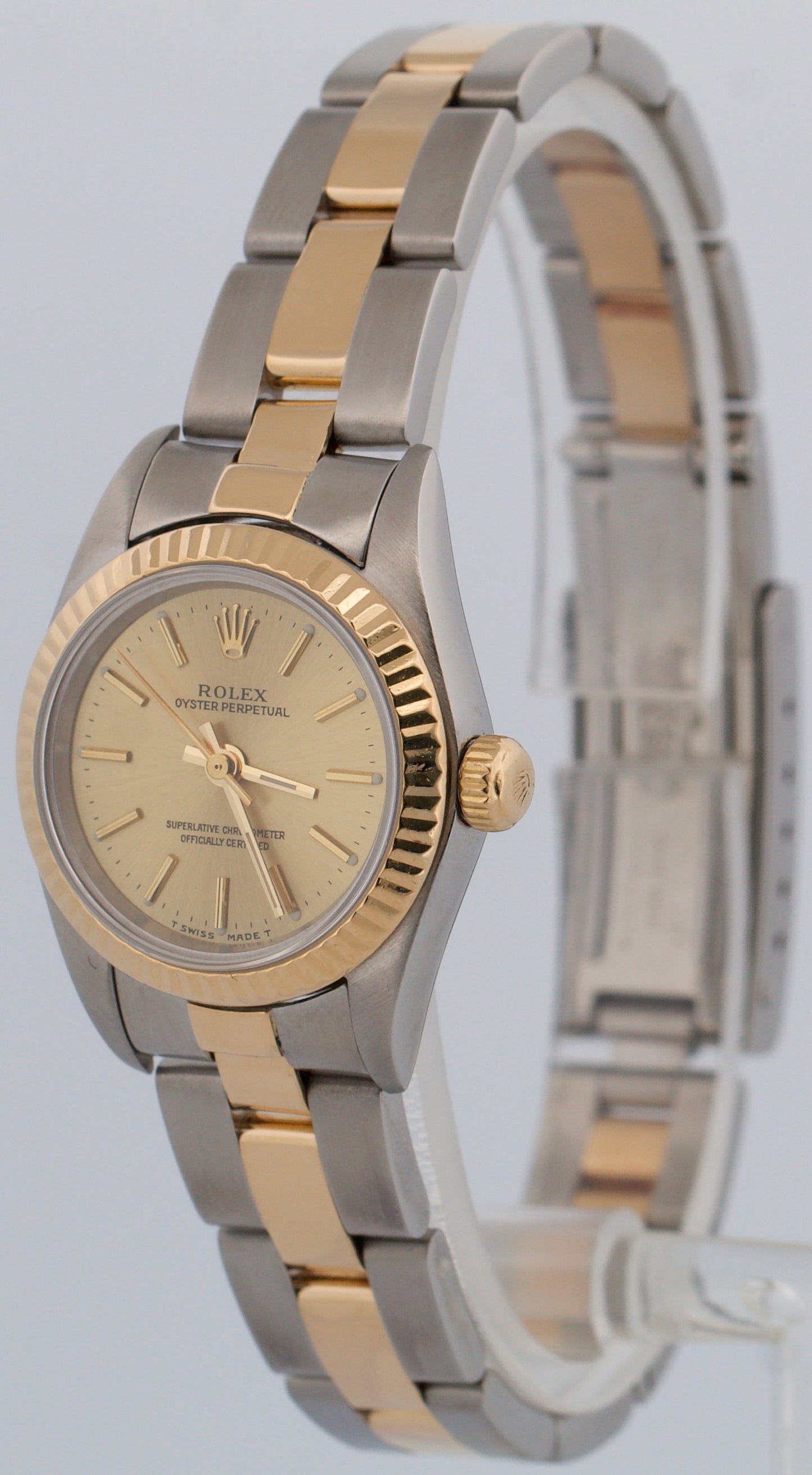 Rolex Oyster Perpetual 24mm CHAMPAGNE 18K Yellow Gold OYSTER Steel 76193 BOX